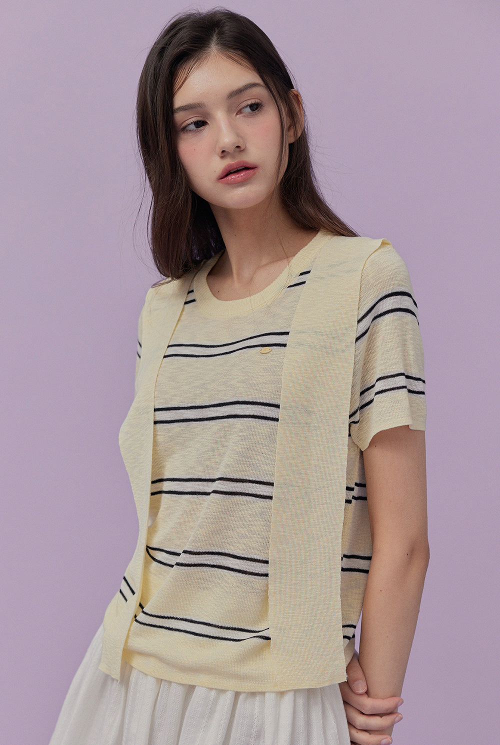 [TWEE] Neko Scarf Stripe Short-Sleeve Knit