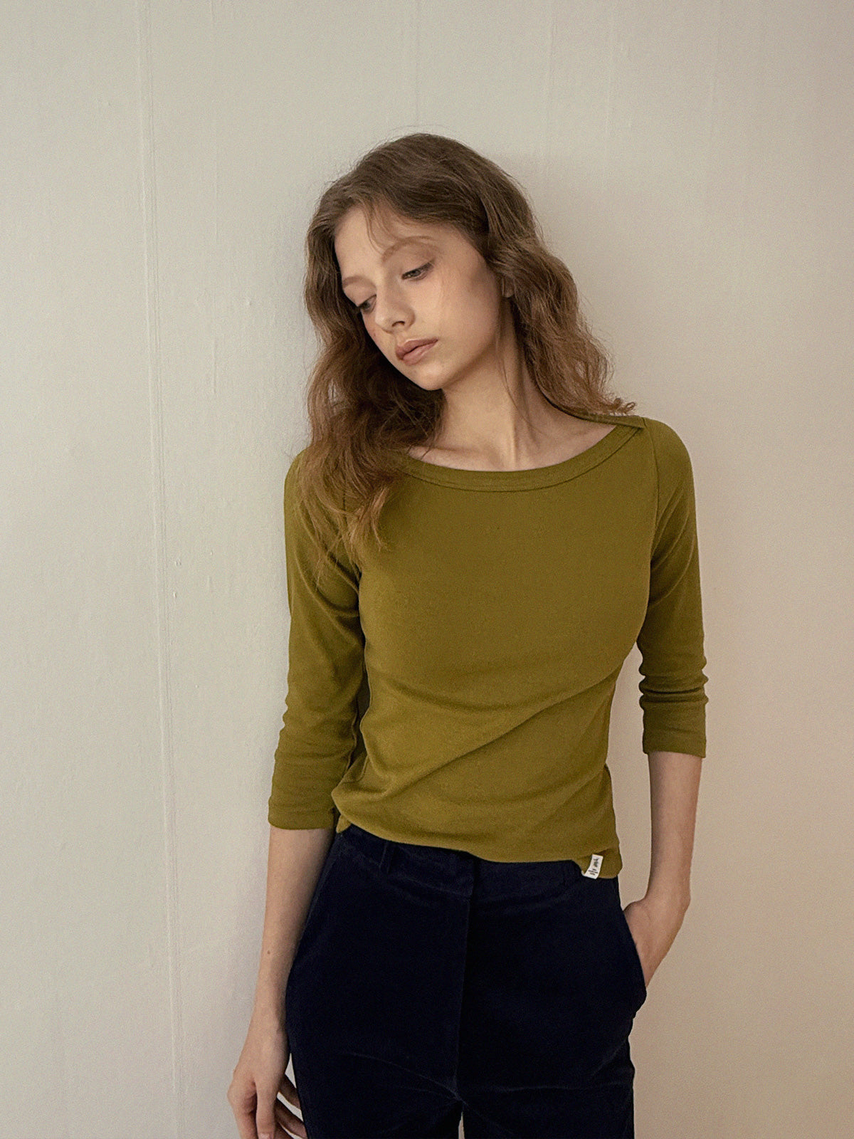 [TWEE] Pair Boat Neck 3/4 Sleeve T-shirt