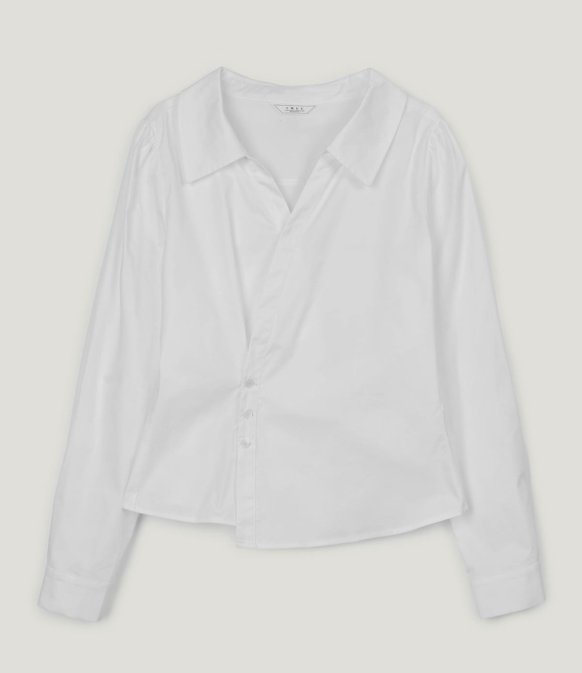 [TWEE] Conte Puff Asymmetrical Wrap Long Sleeve Shirt Blouse