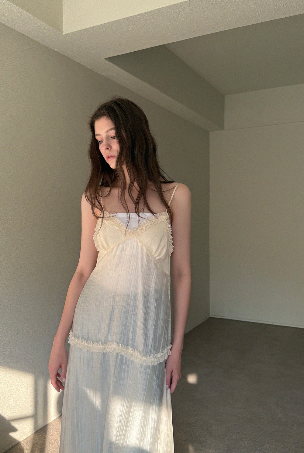 [TWEE] Mille See-Through Frill Sleeveless Long Dress