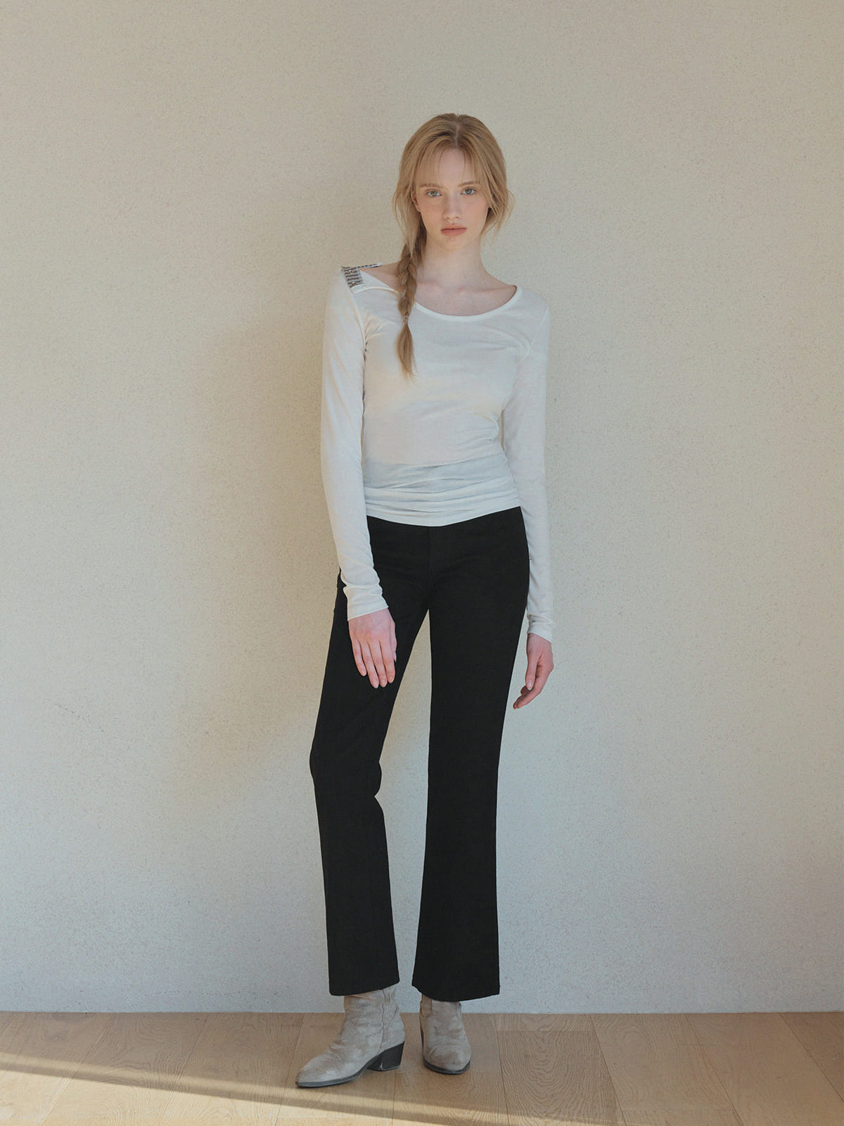 [TWEE] Pooden Snap-Button U-Ausschnitt Langarmshirt