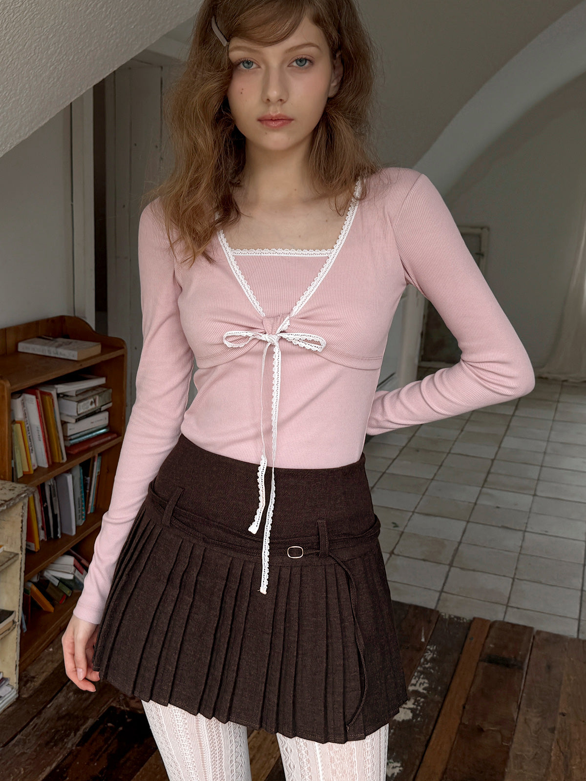 [TWEE] Bevil Layered Contrast Lace Long-Sleeve T-Shirt