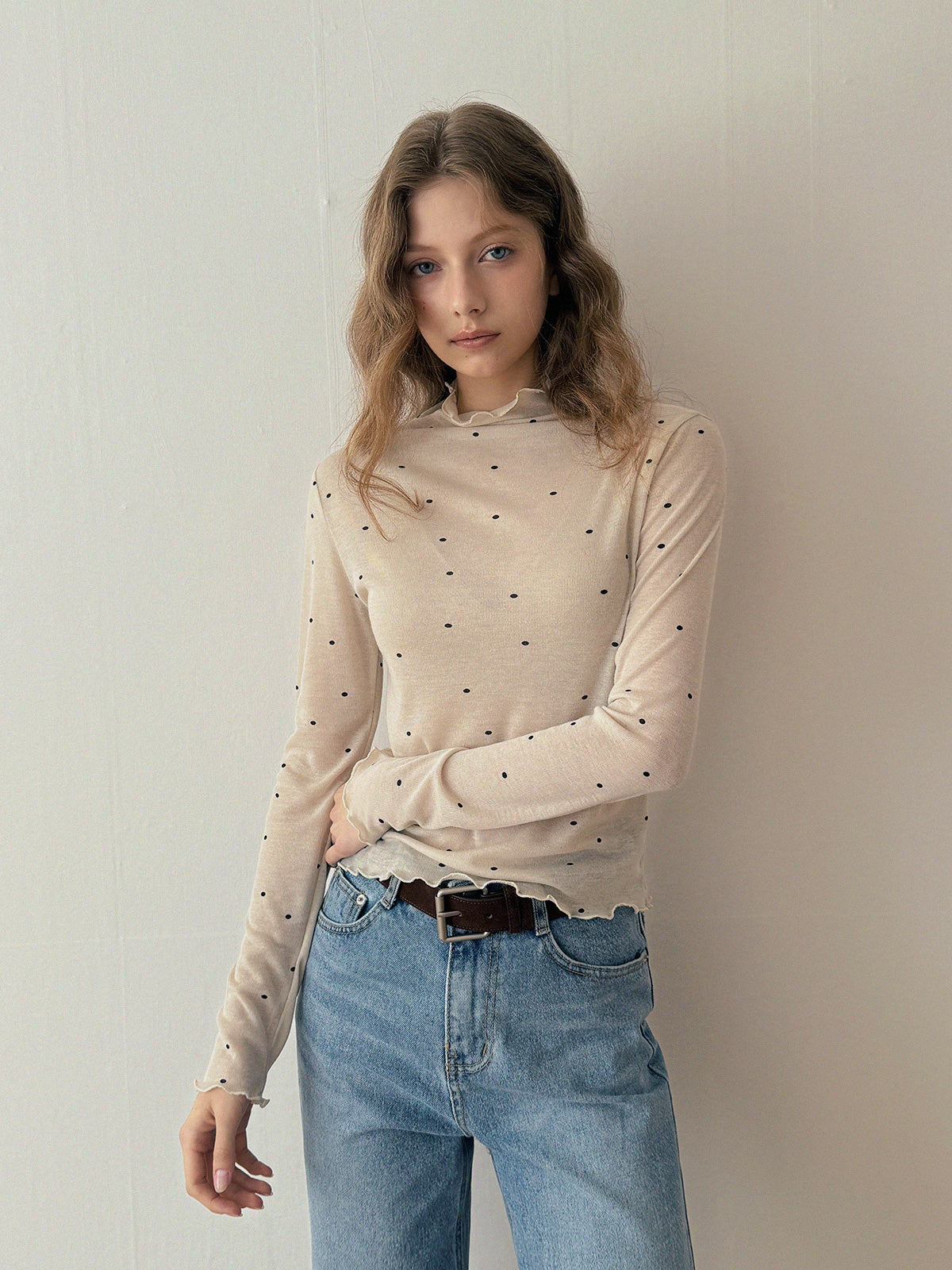 [TWEE] Bendi Dot Turtleneck Long-Sleeve T-Shirt