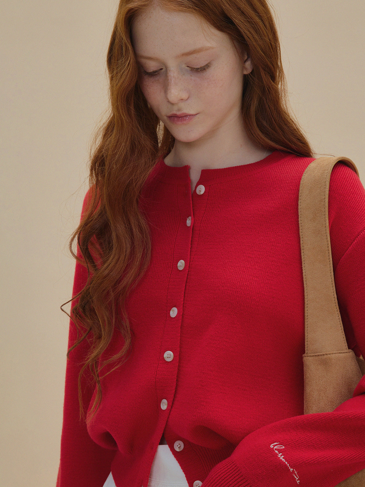 [TWEE] Shorty Embroidered Round Neck Long Sleeve Cardigan