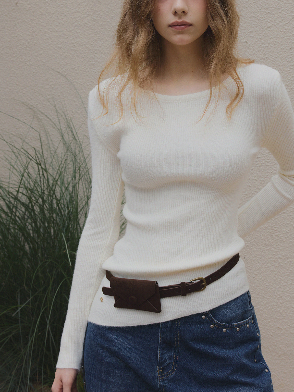 【TWEE】Weasley Asymmetrical Long Sleeve Knit (Belt Set)