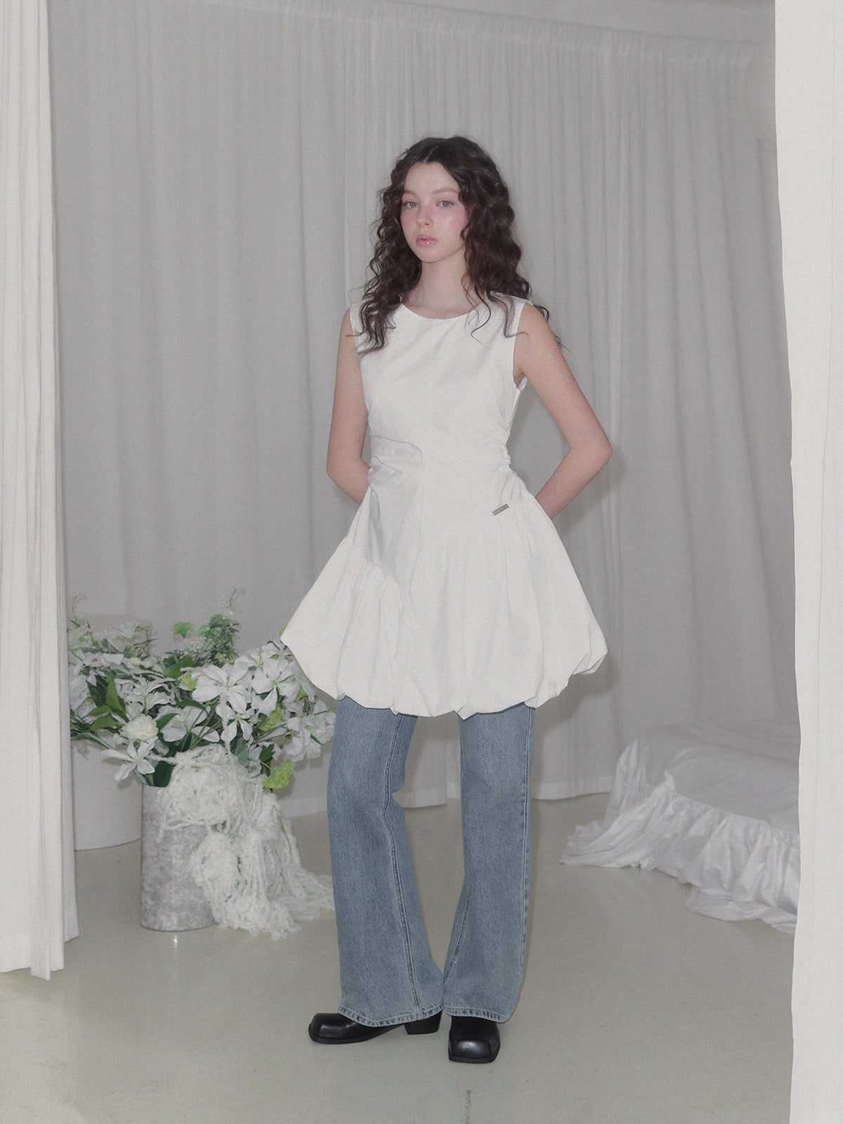 [TWEE] Benck Nylon Shirring Balloon Mini Dress