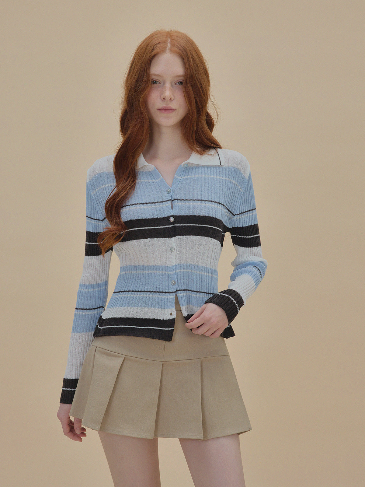 [TWEE] Polt Contrast Collar Stripe Knit