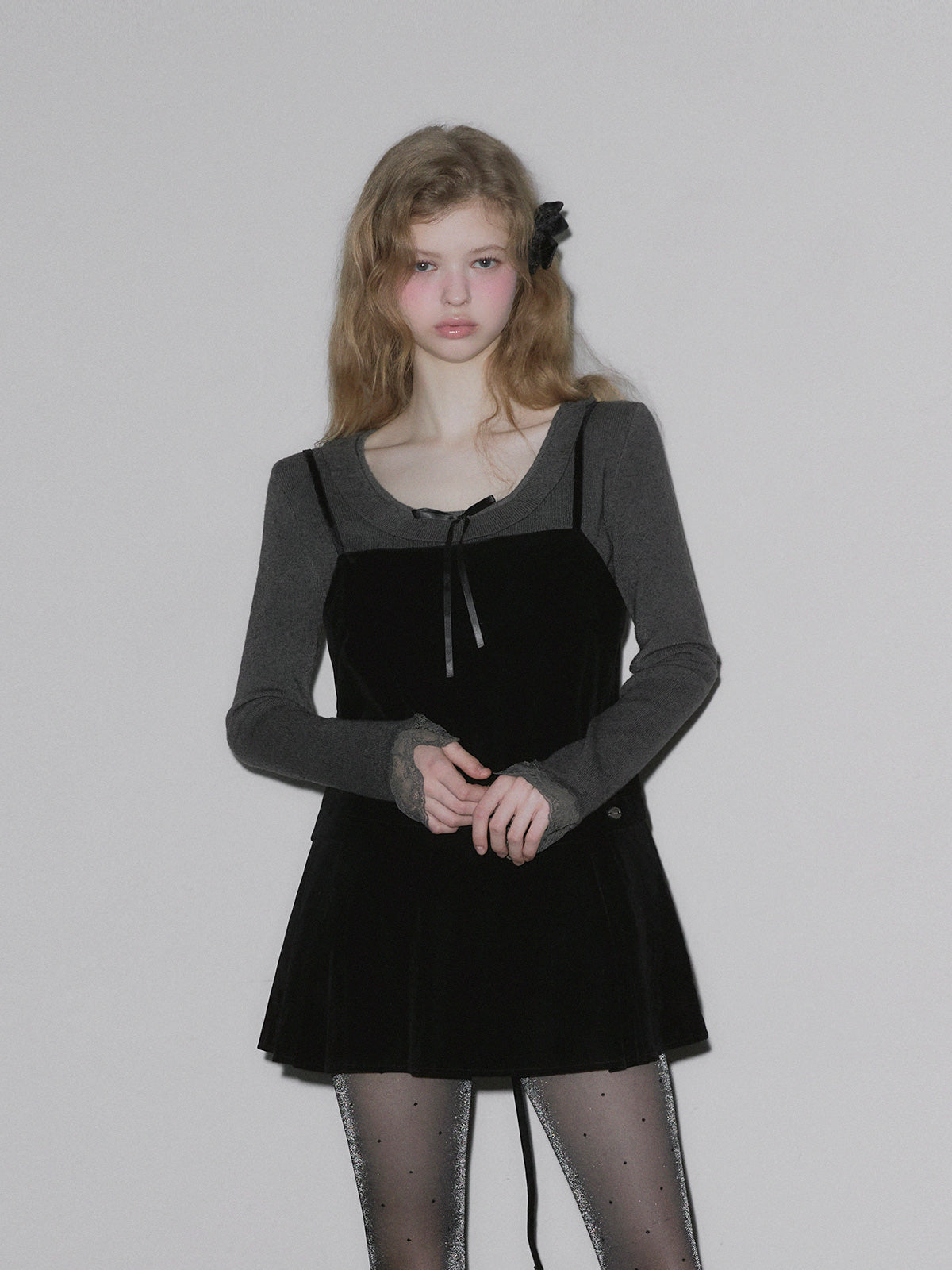 [TWEE] Pudin Velour Layered Mini Dress