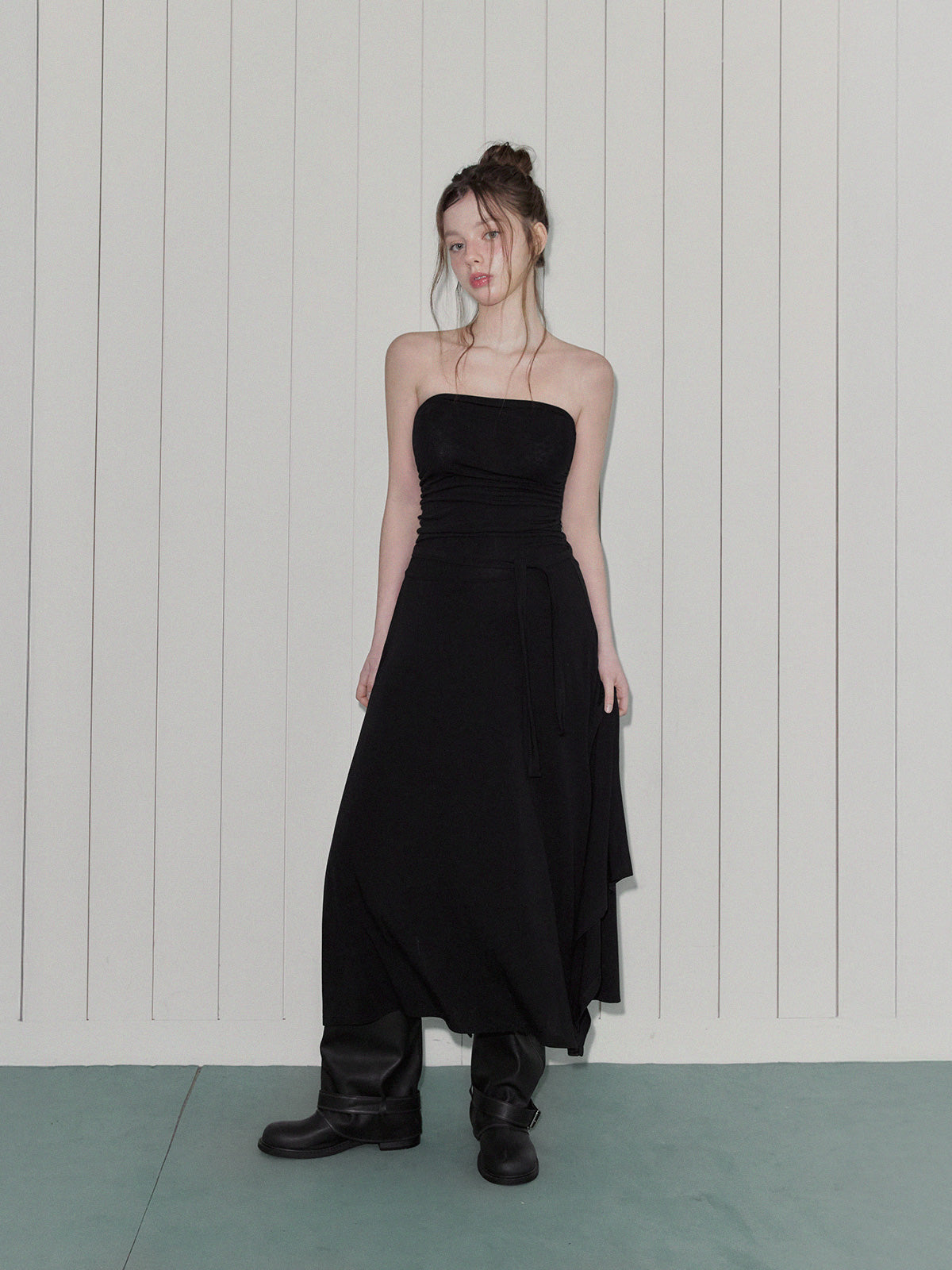 [TWEE] Letin Shirring Top Flare Long Dress (Strap Set)