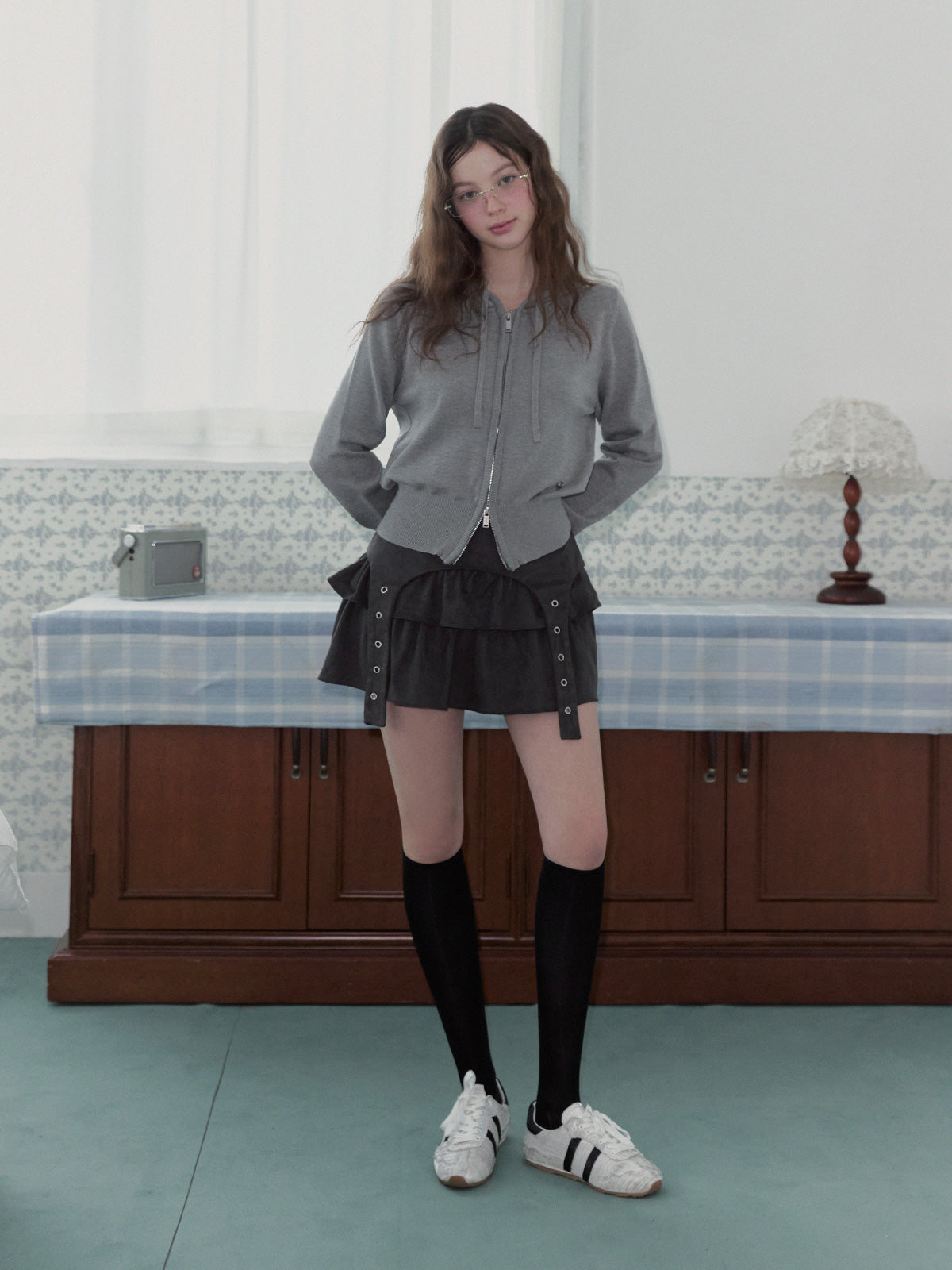 [TWEE] Pollen Hood Knit Zip Cardigan