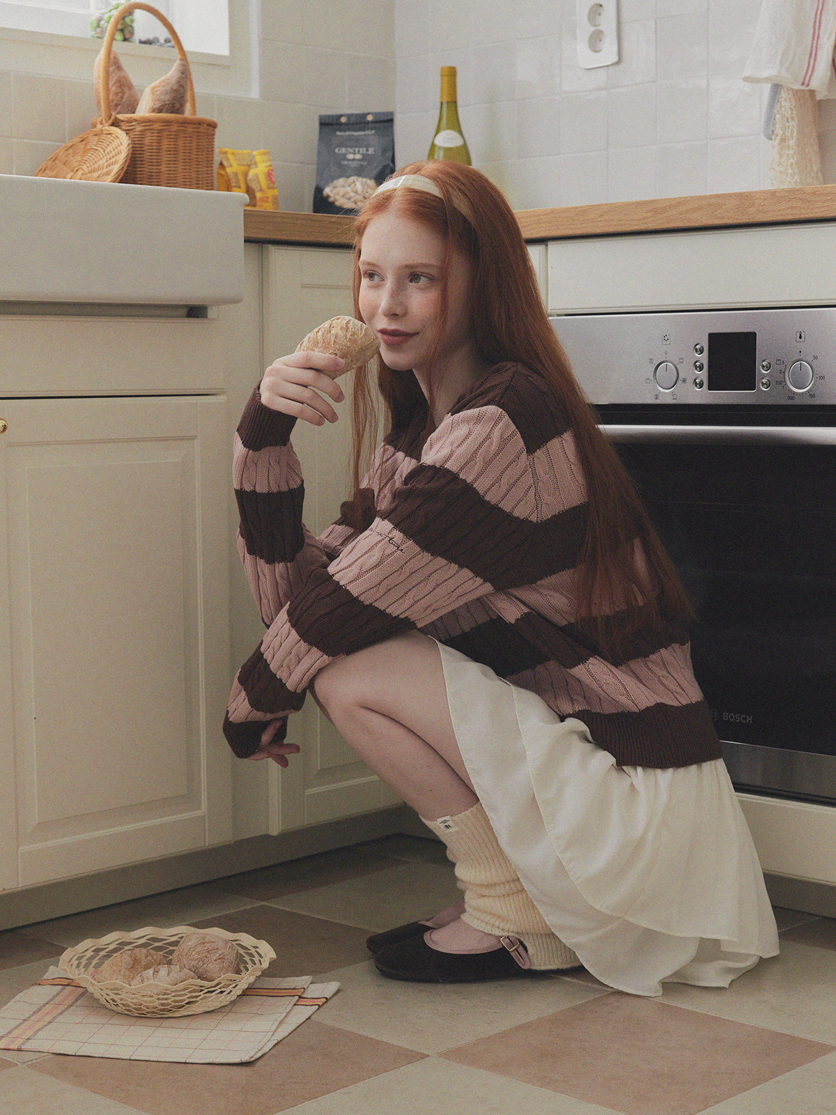 [TWEE] Fade Color-Block Stripe Long Sleeve Knit