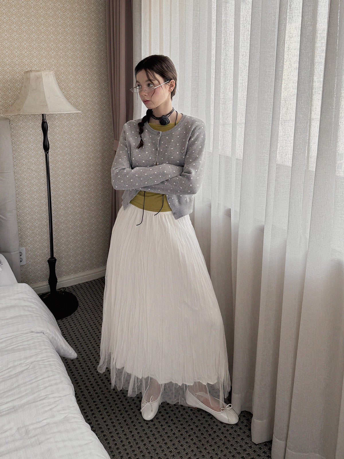 [TWEE] Pennin Dot Long-Sleeve Knit Cardigan