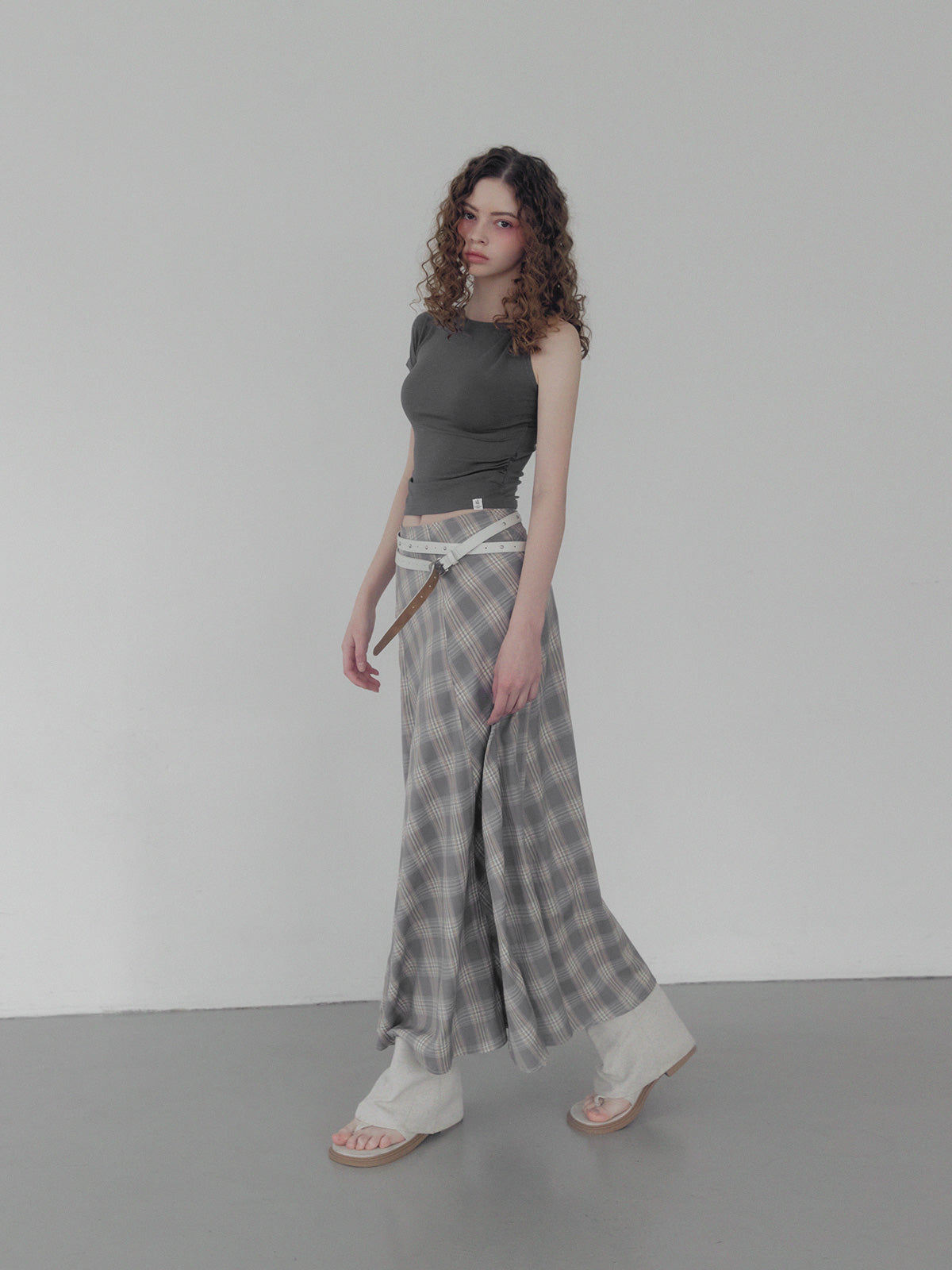 [TWEE] Fitz Check Maxi Long Skirt