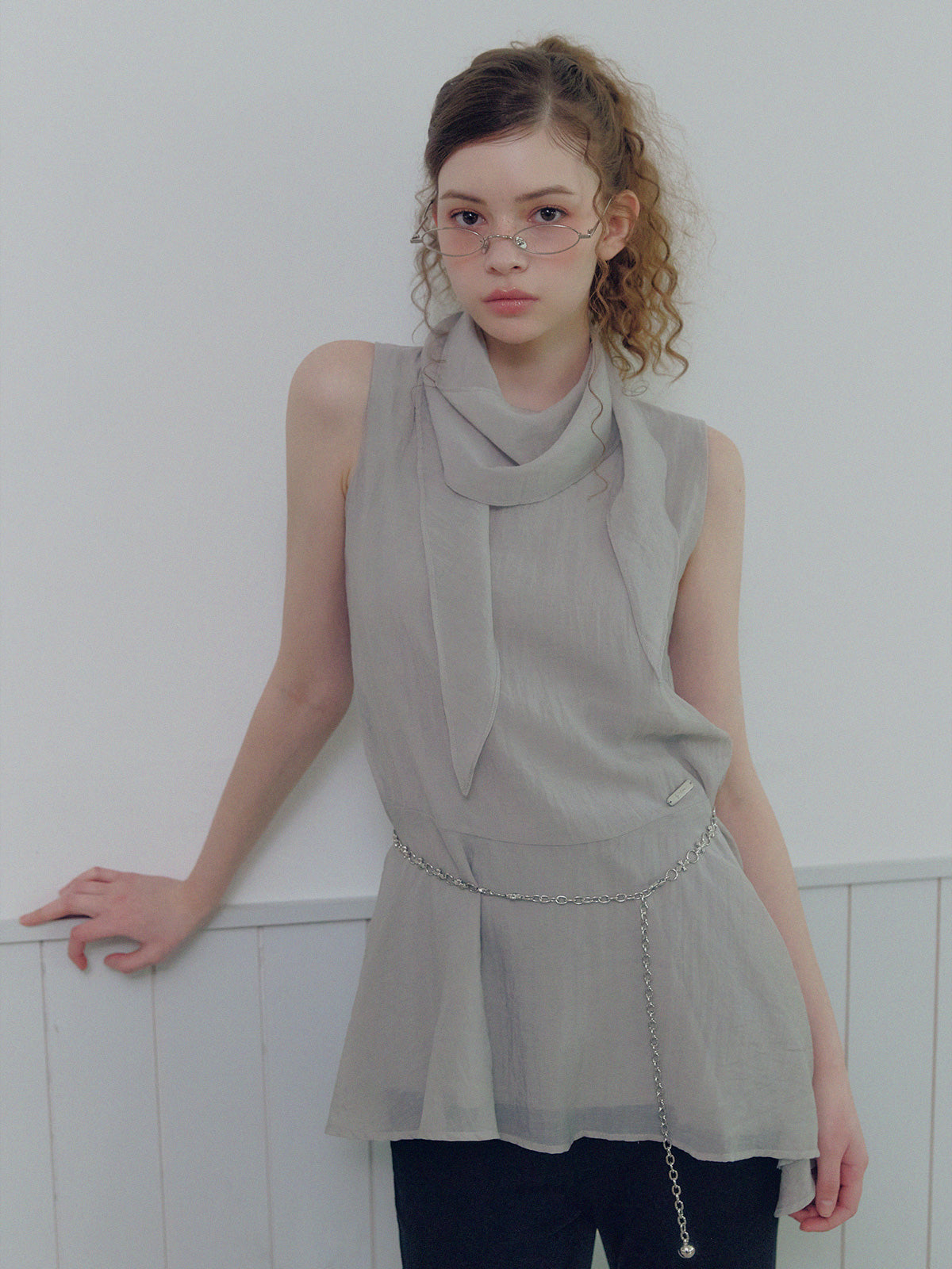 [TWEE] Tiat unbalance frill mini dress (muffler set)