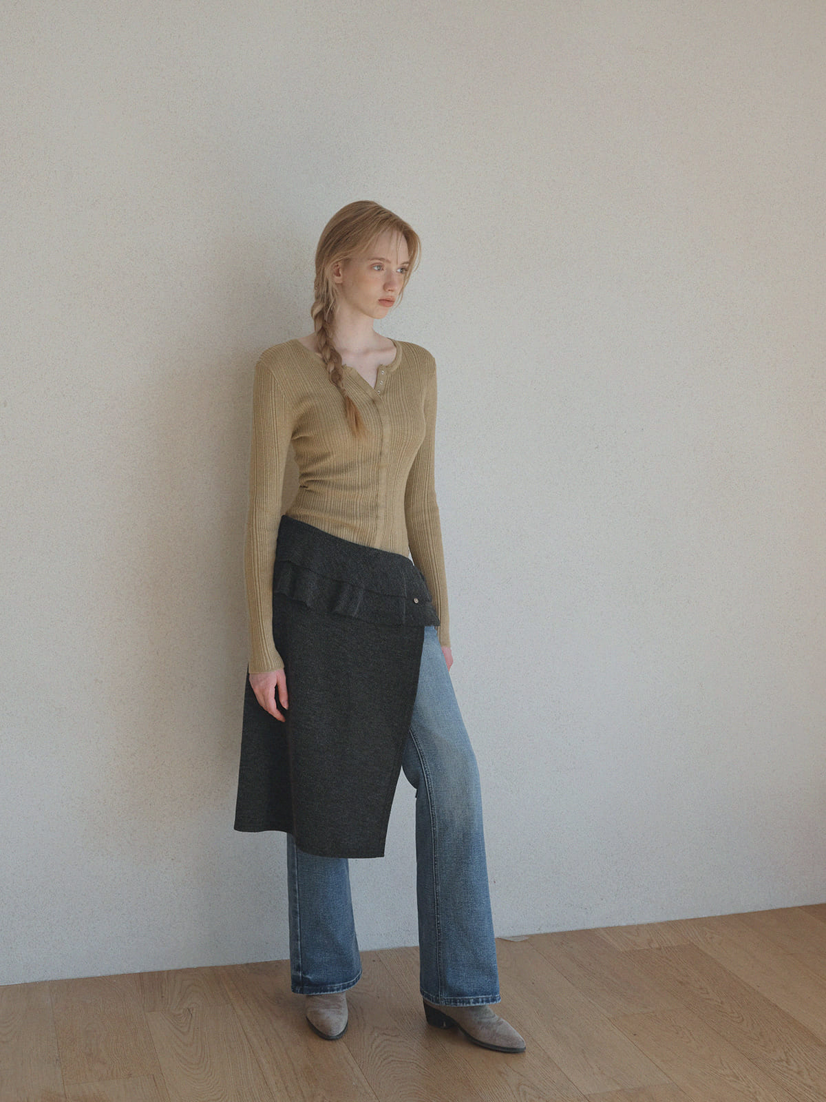 [TWEE] Lingtwo Pulsante Nascosto Maglia Sottile