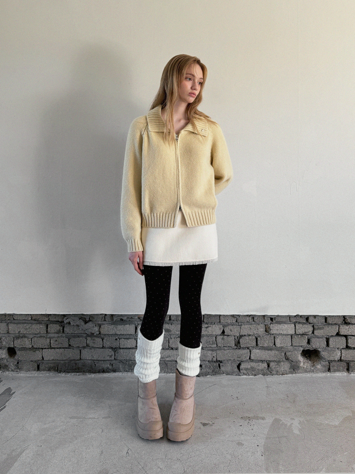 [TWEE] ディンプルパステルベーシックニットジップアップ