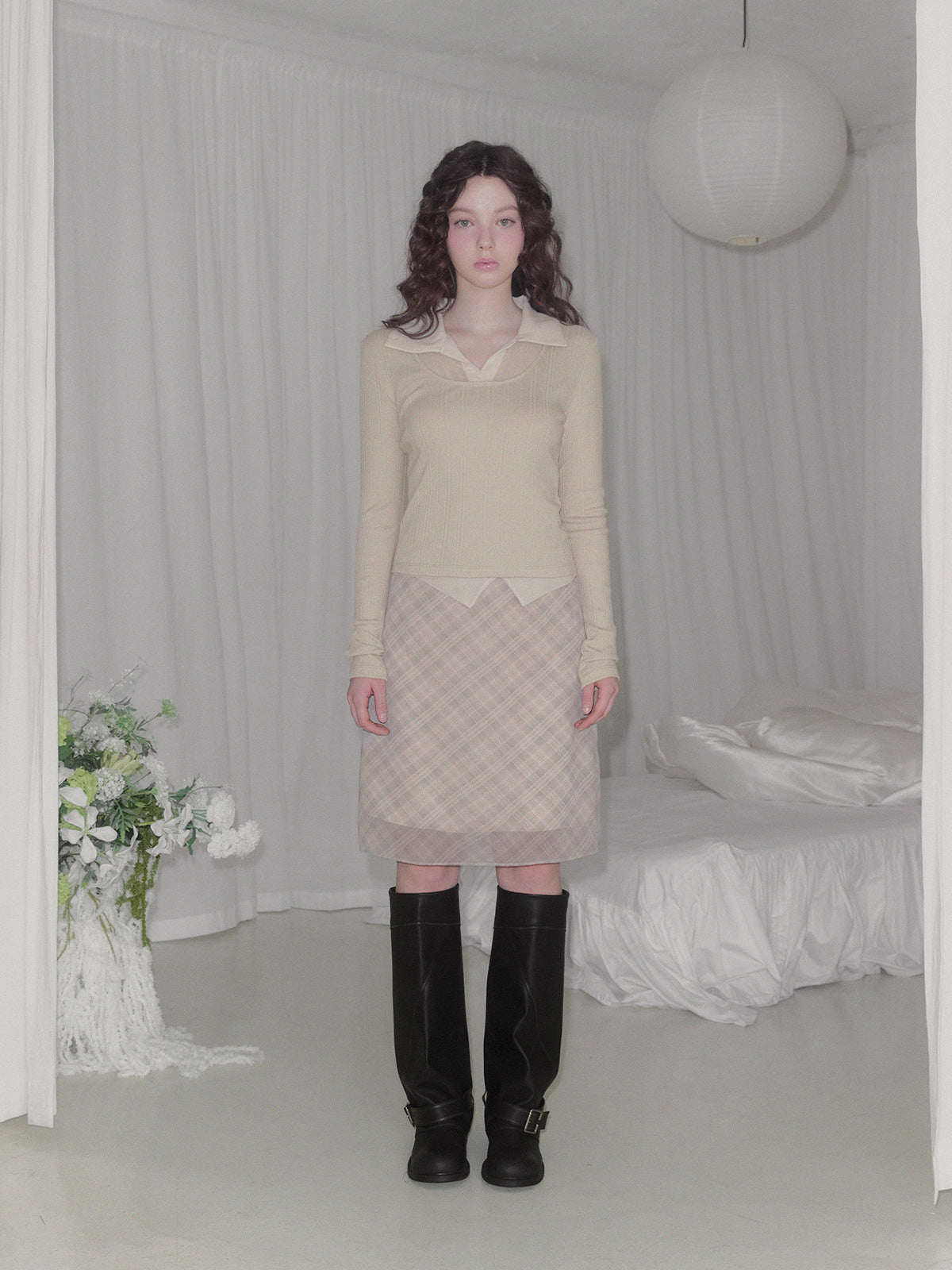 [TWEE] Revel sheer collar rib long sleeve t-shirt