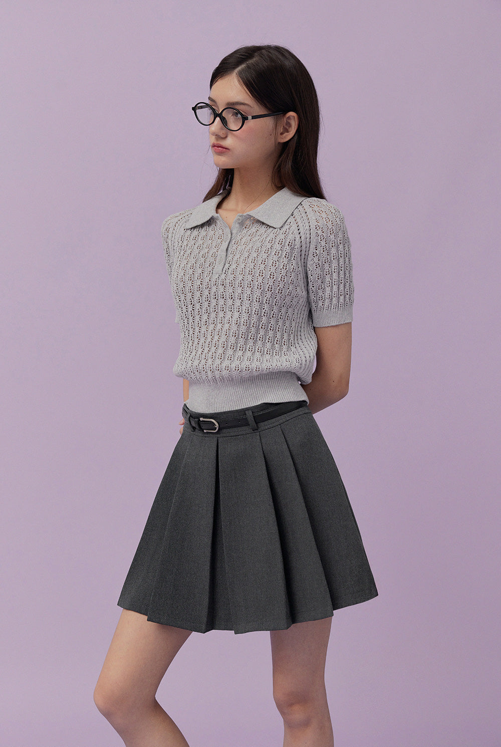 [TWEE] Risael Punching Collar Short-Sleeve Knit