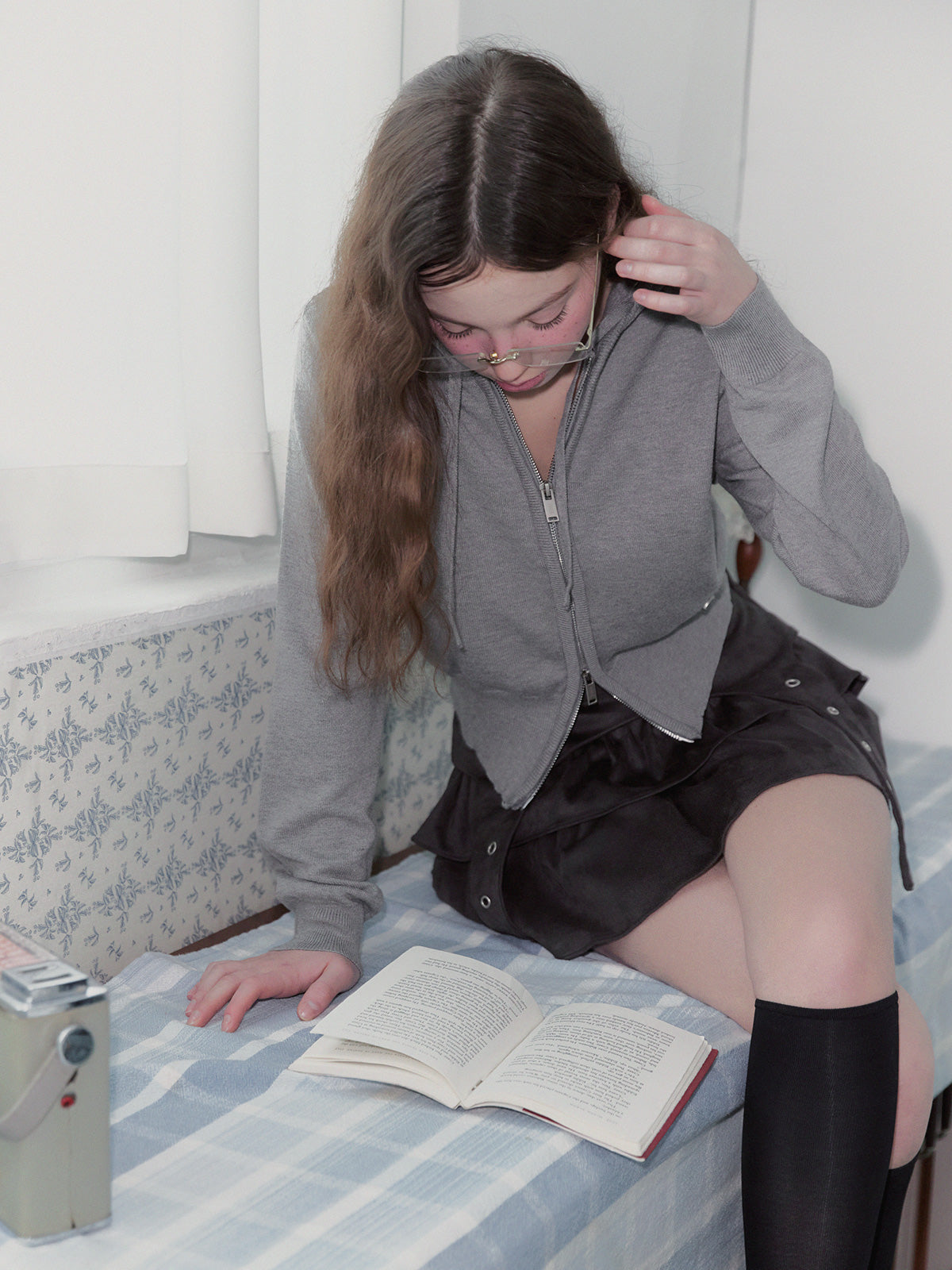 [TWEE] Pollen Hood Knit Zip Cardigan