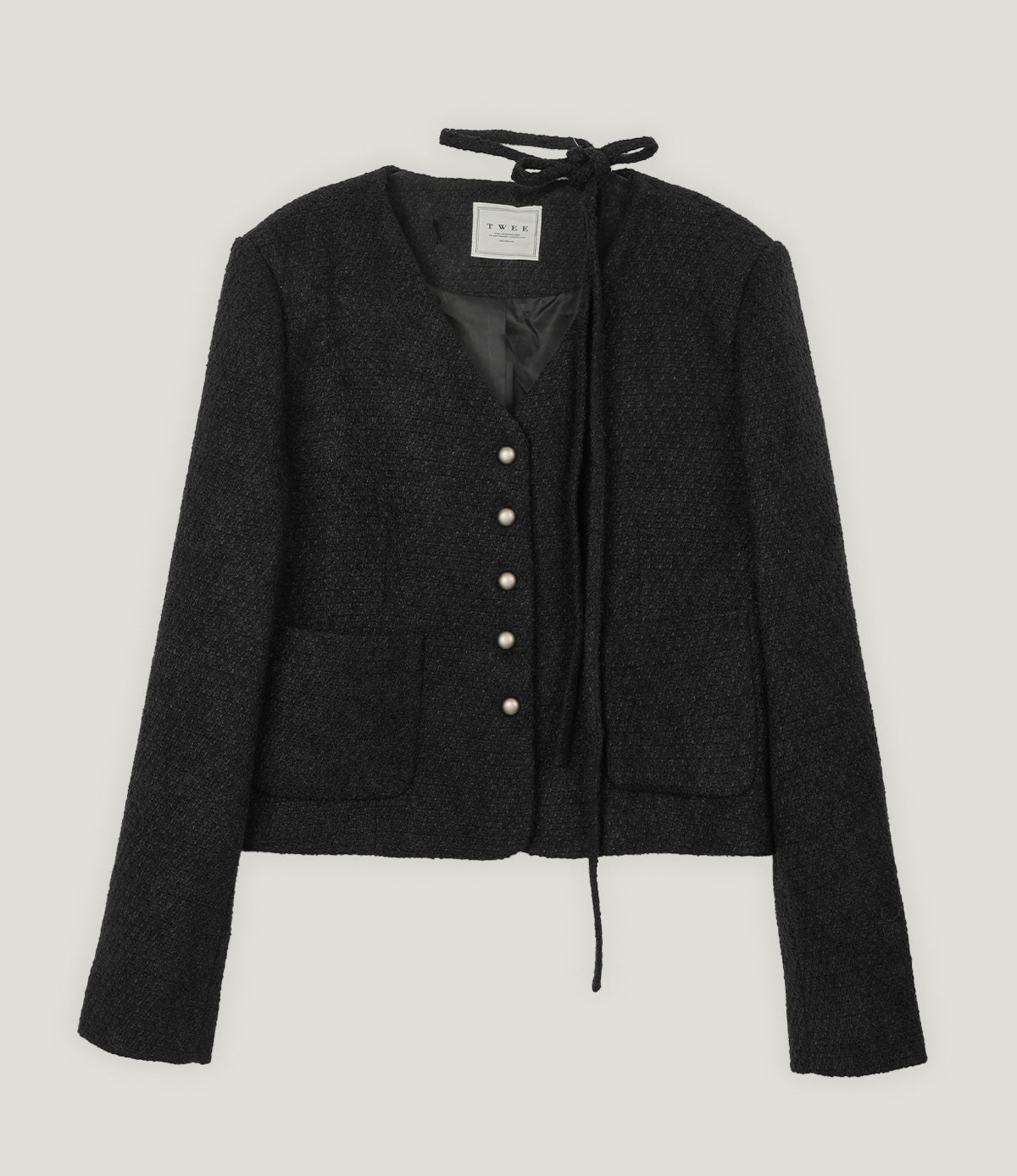 [TWEE] ROAN Tweed V-Neck Single-Button Jacket (Strap Set)