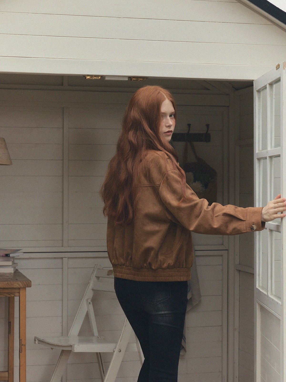 [TWEE] Loved Collar Blouson Jumper [Suede/ Leather]