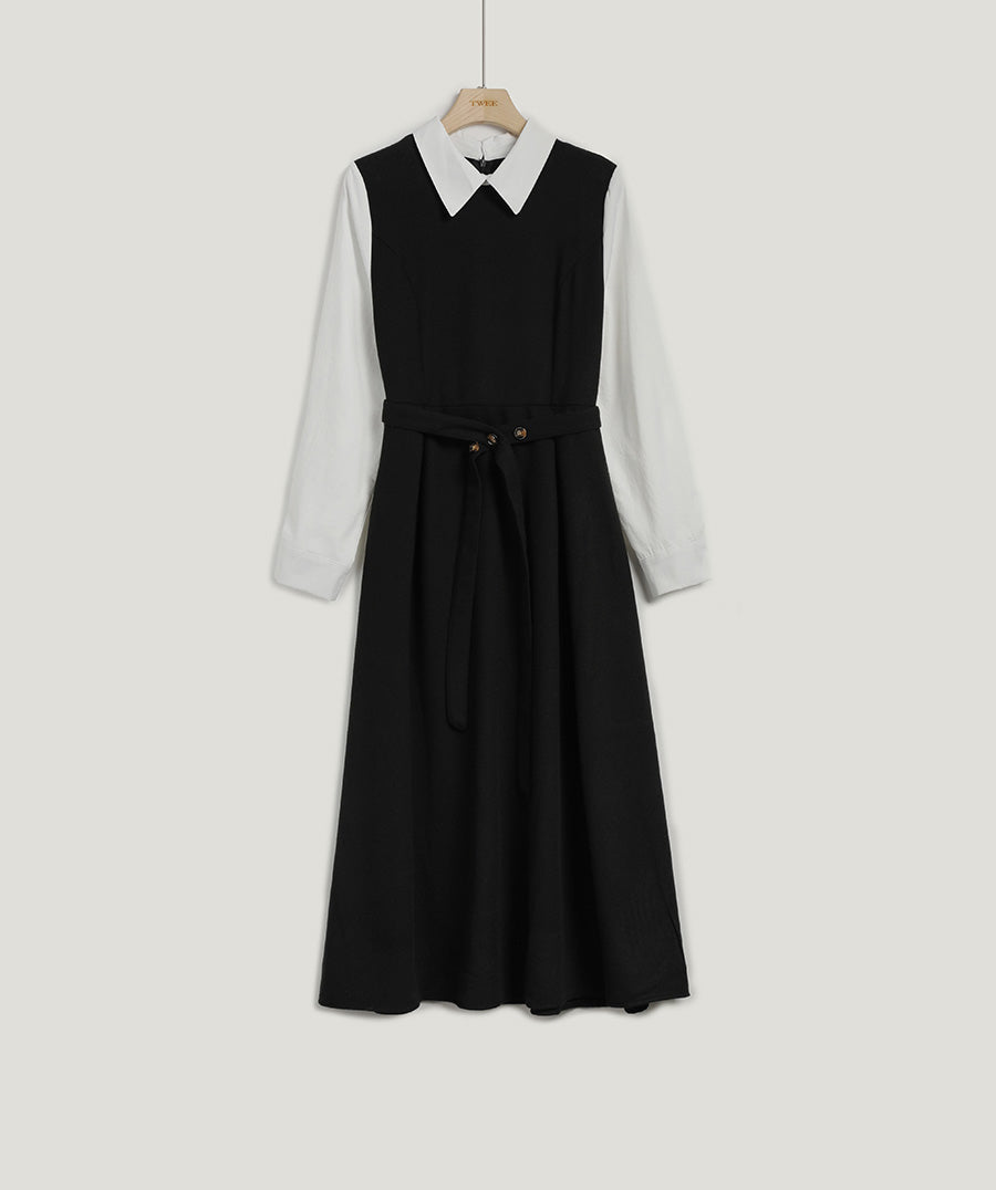 [TWEE] Sevilla Collar Color-block Strap Dress