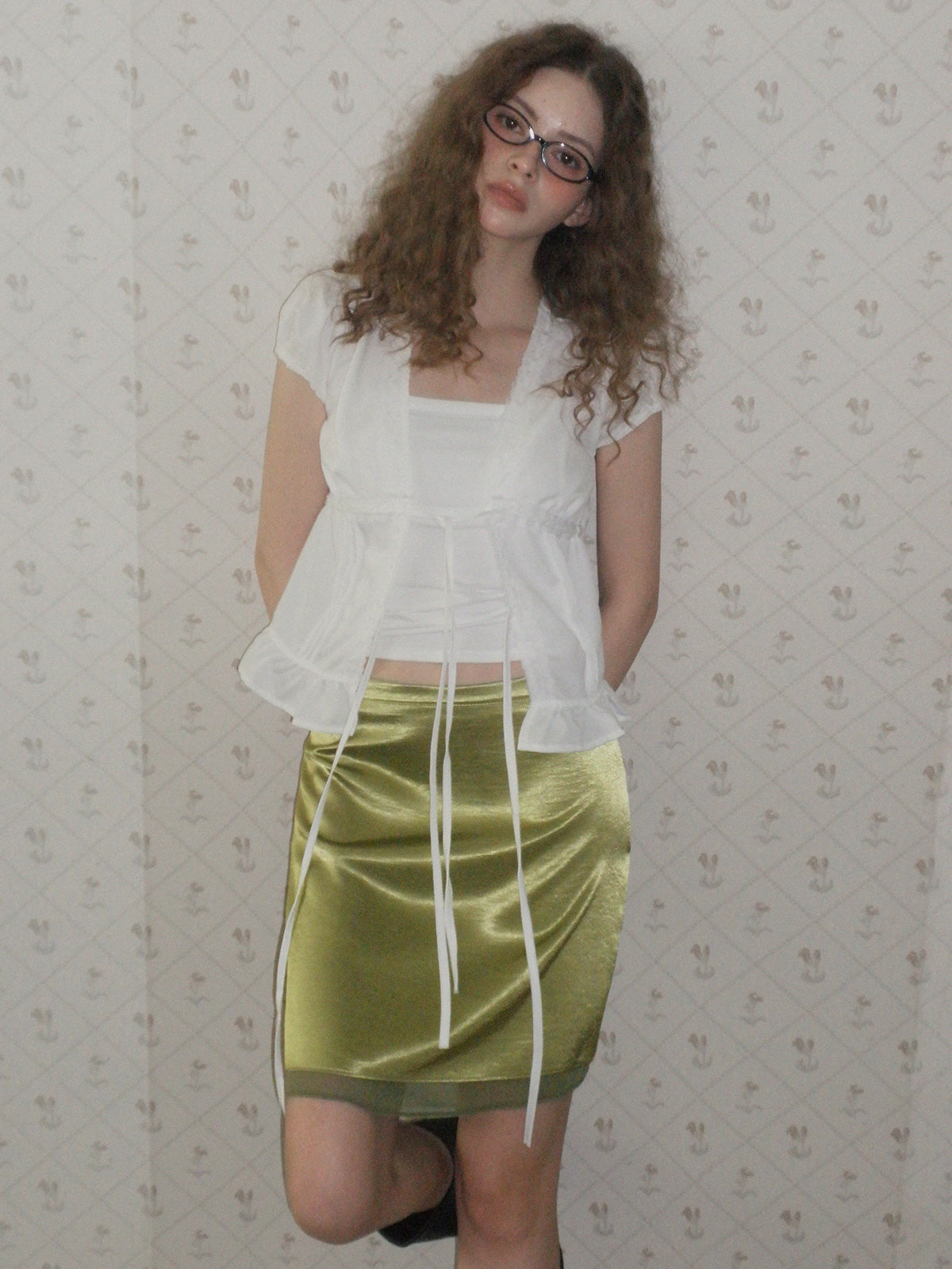 [TWEE] Sherbet Satin Contrast Midi Skirt