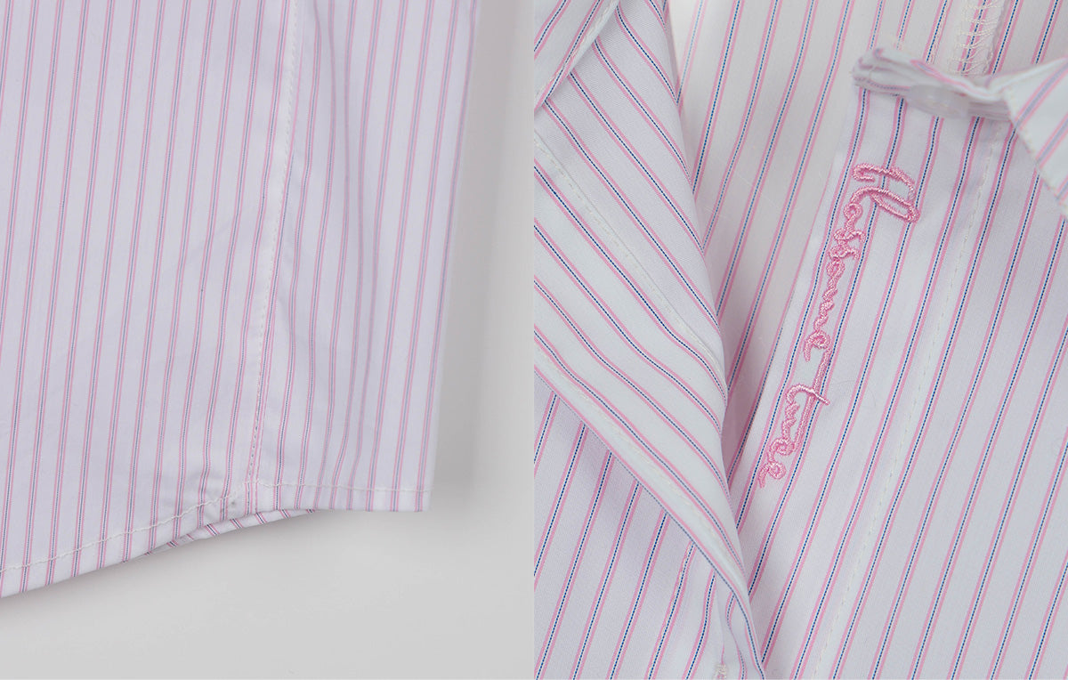 [TWEE] Ronty Stripe Embroidered Pocket Long Sleeve Shirt