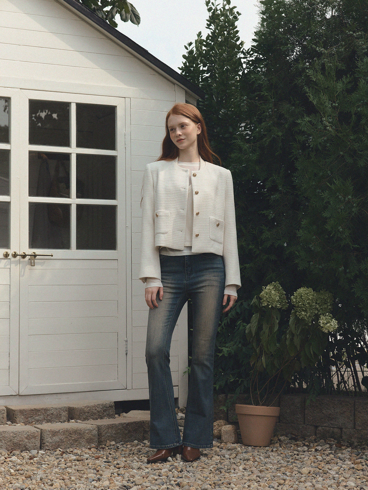 [TWEE] Nisha Vintage-Washed Bootcut Denim Pants Jean