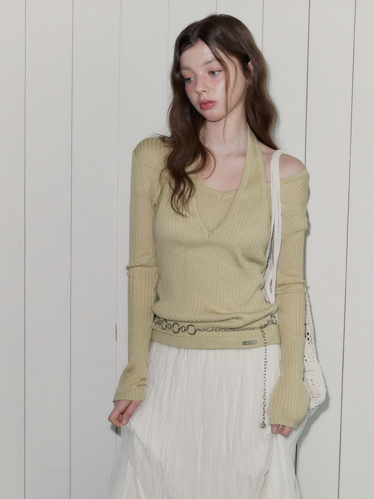 [TWEE] TSNUT Halter-Neck Layered Knit Top