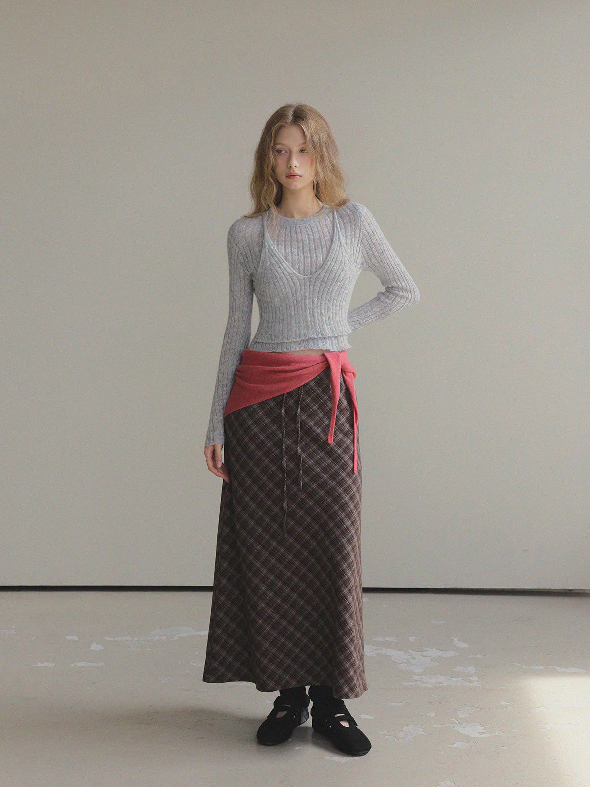[TWEE] Conel Layered Crop Long-Sleeve Knit