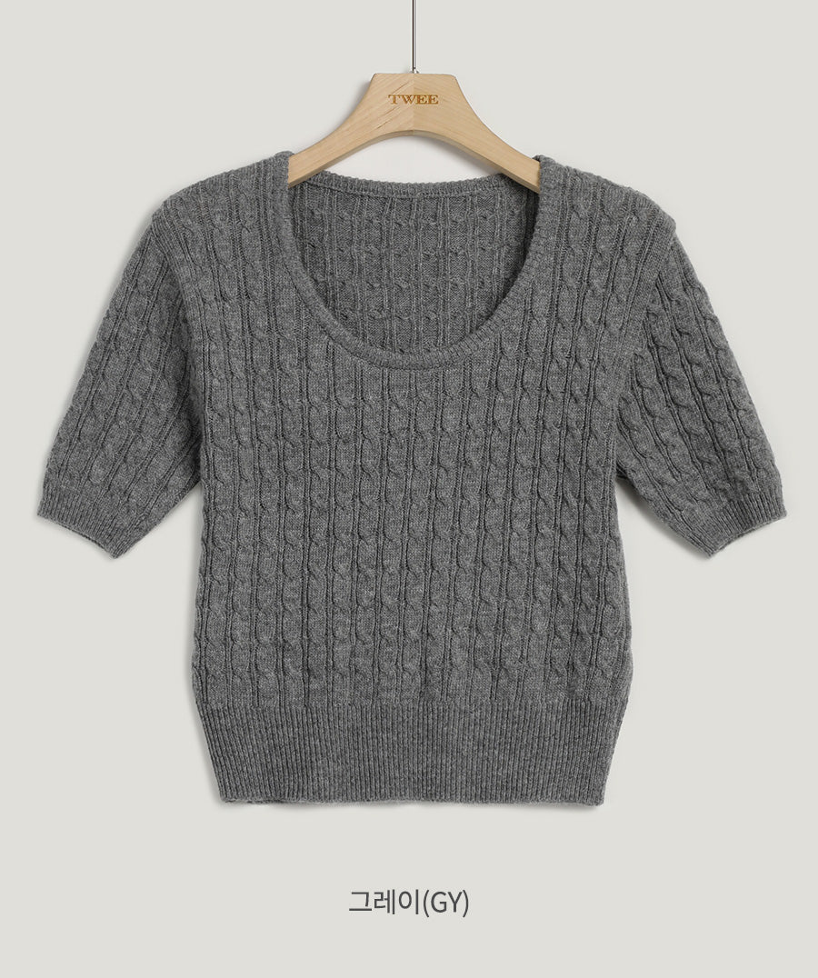 [TWEE] Goglia Cashmere U-Neck Short Sleeve Cable Knit