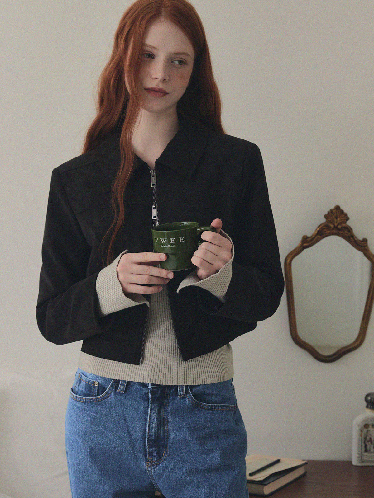 【TWEE】Itto Leather Crop Jacket [Suede/ Leather]