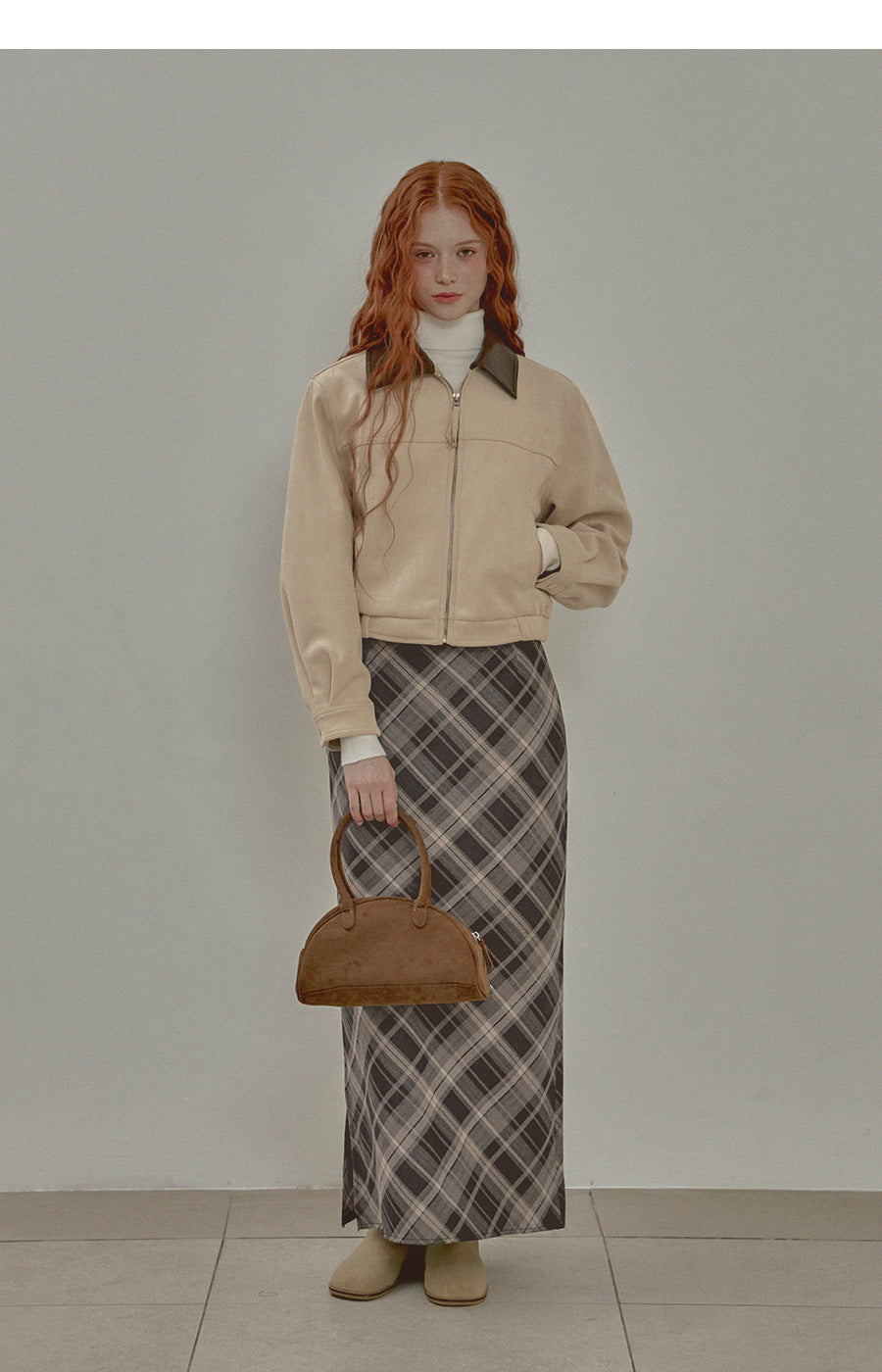 [TWEE] Osna vintage check long skirt