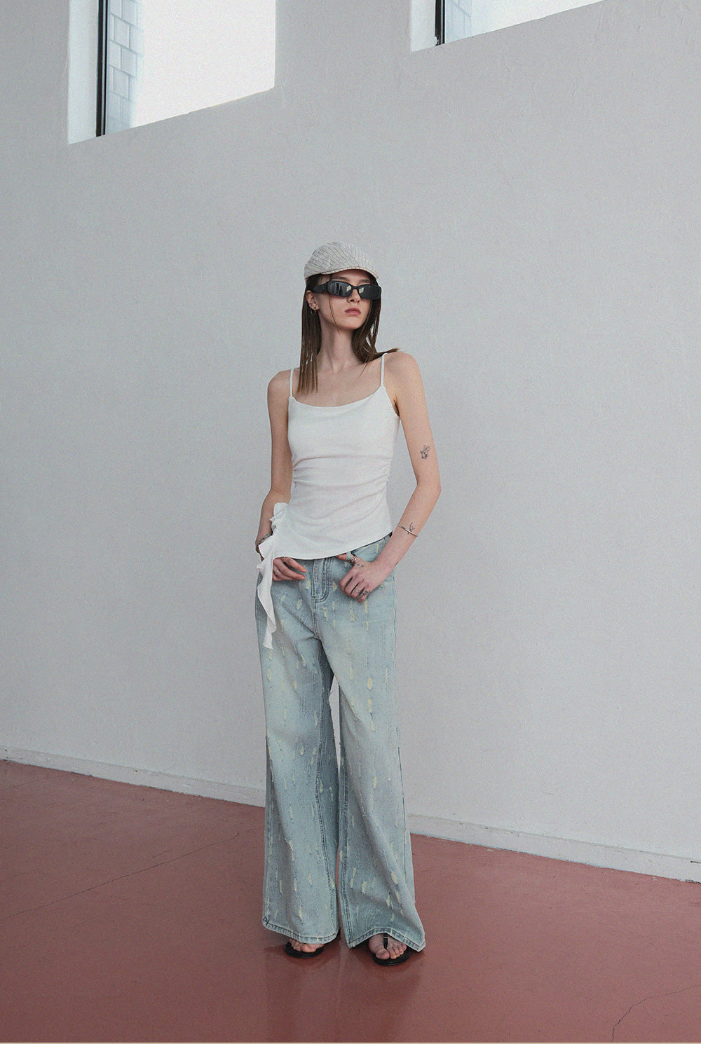 [TWEE] [GROWHIDE] Hyphen crack wide denim