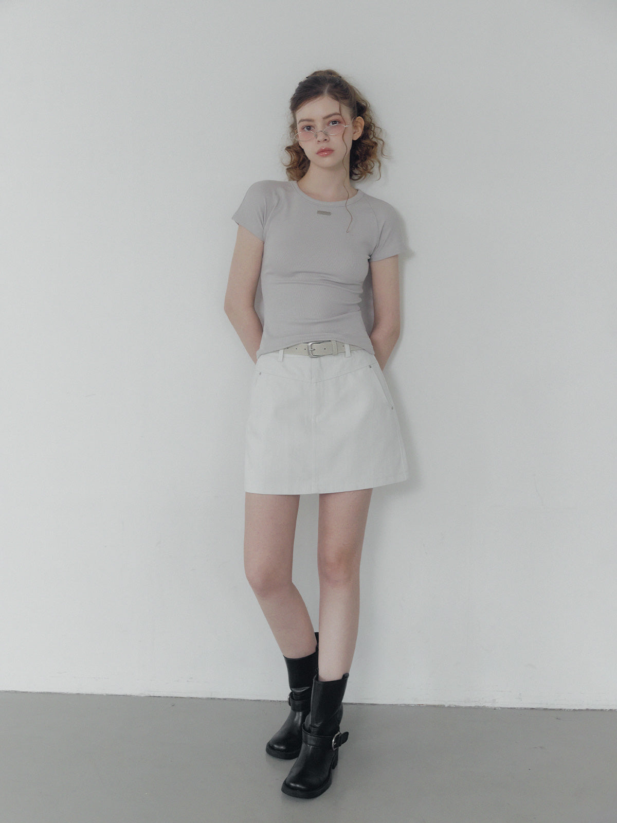 [TWEE] Jeden rivet panel cotton mini skirt (belt set)