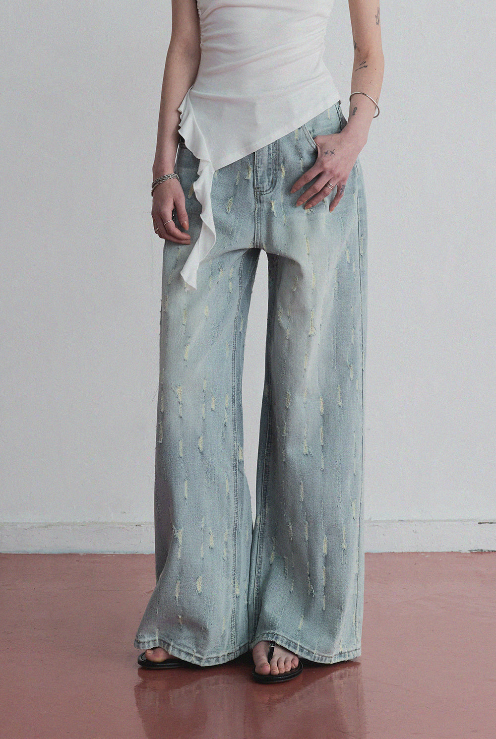 [TWEE] [GROWHIDE] Hyphen crack wide denim