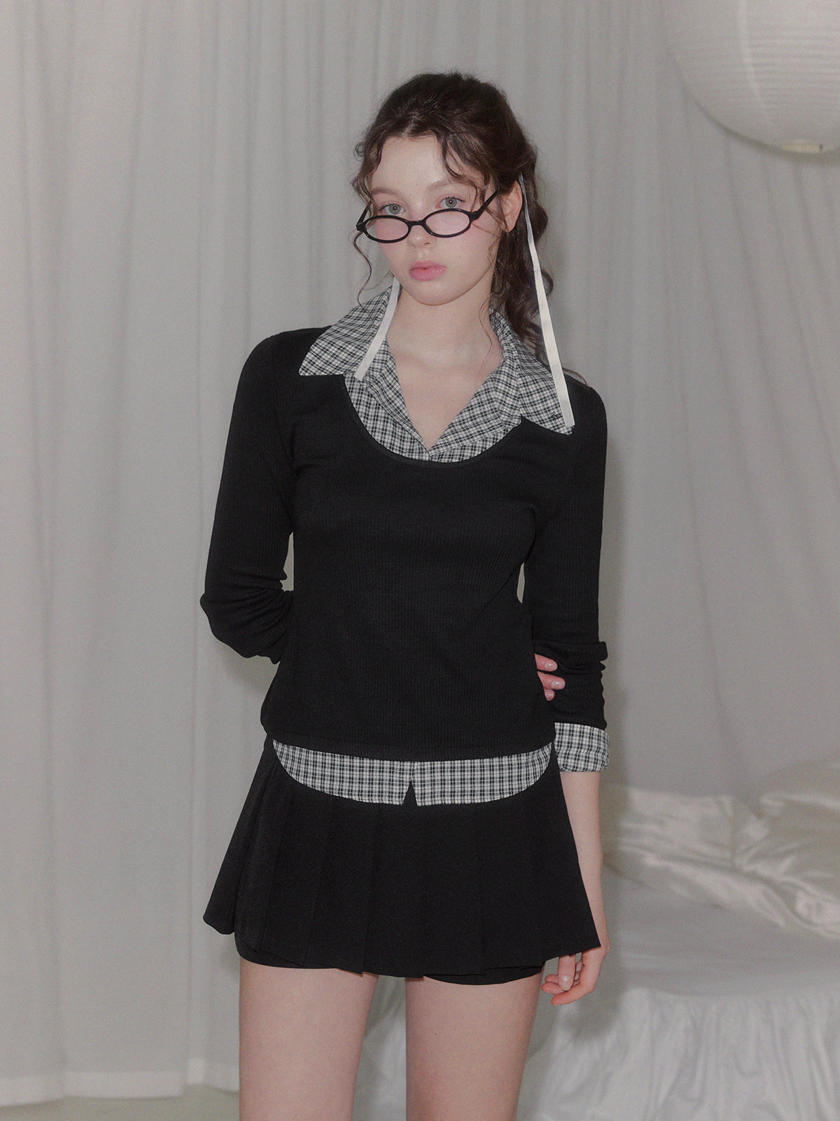 [TWEE] Ellen contrast rib long sleeve t-