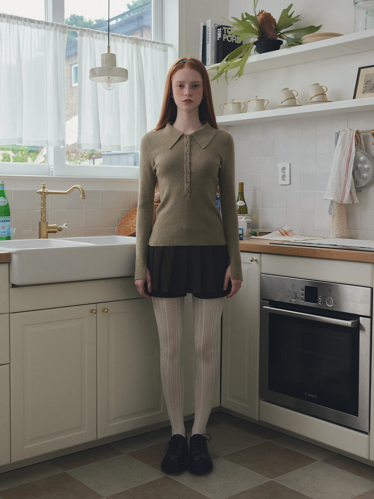 [TWEE] Larkin collar neck button long-sleeved knit