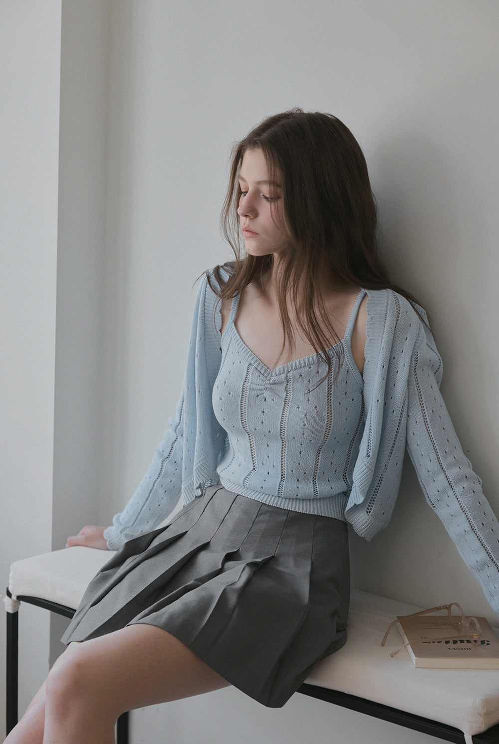 [TWEE] Zden Scatch Punching Knit Tank Cardigan Set