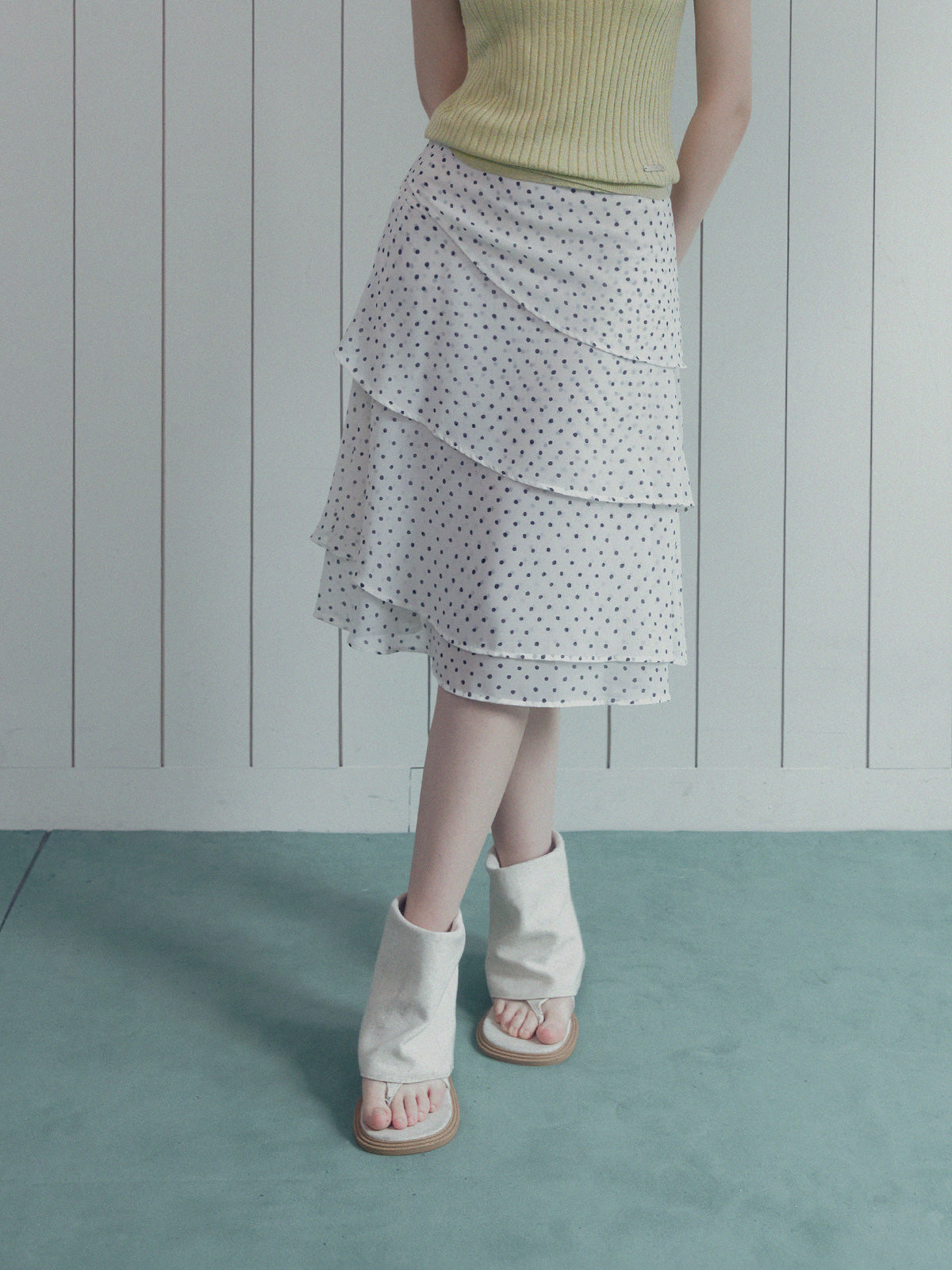 [TWEE] Valen Tiered Pattern Midi Skirt