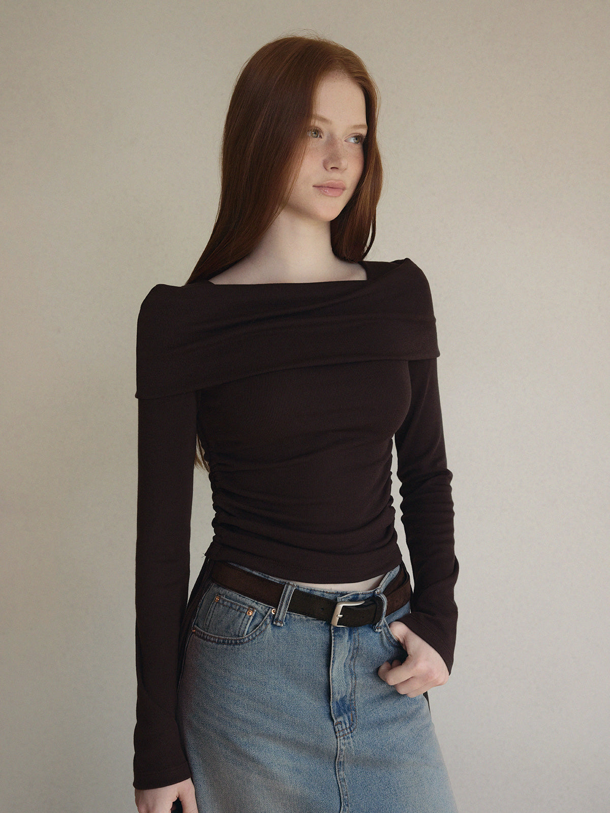 [TWEE] Dwin 2-Way Drape Strap Long Sleeve Tee