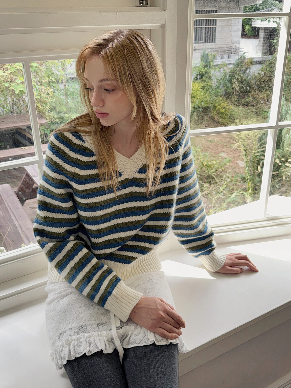 [TWEE] Plit Color-Block Streifen Strick