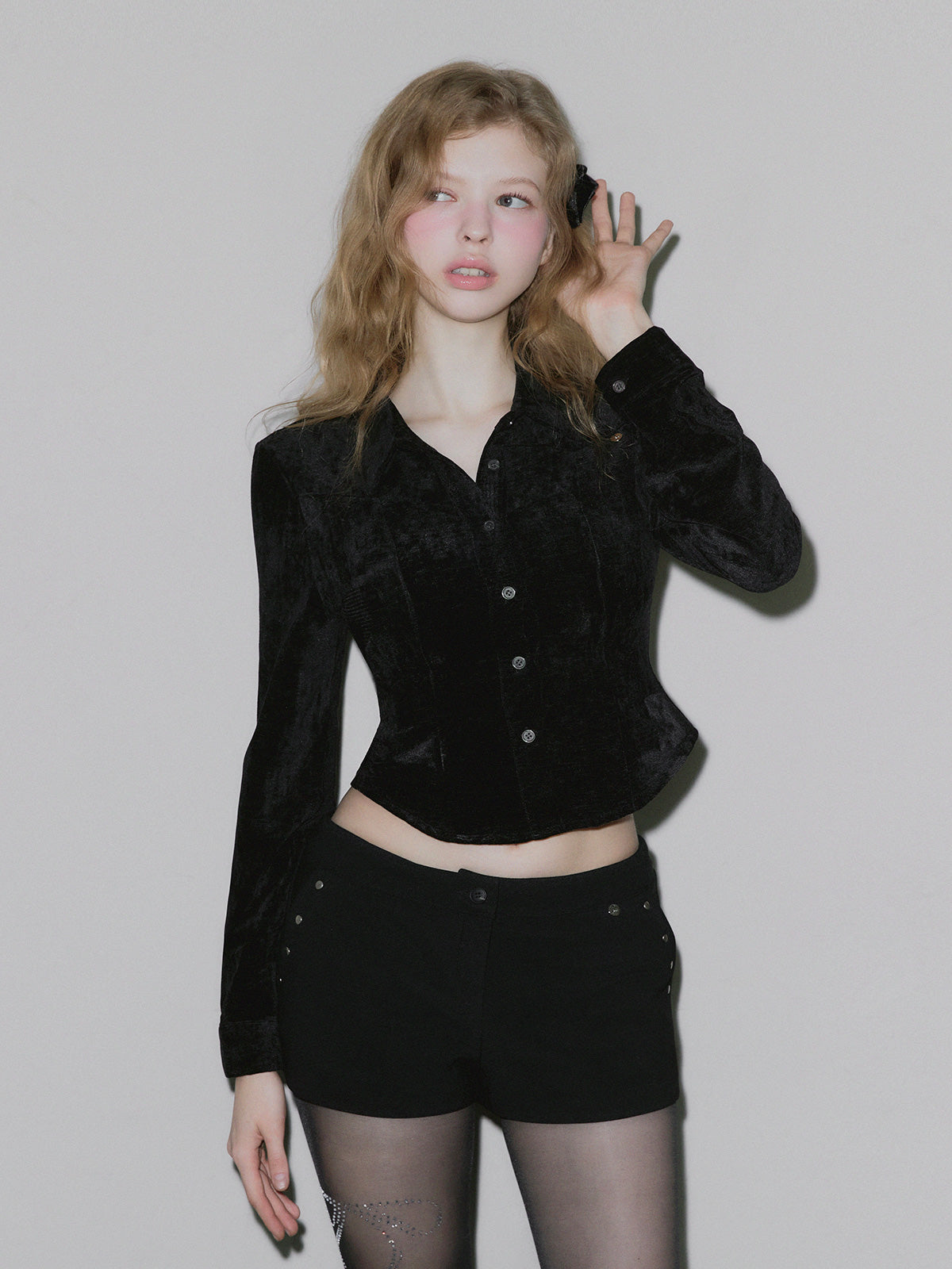 [TWEE] Leve Wildleder Crop Langarmshirt