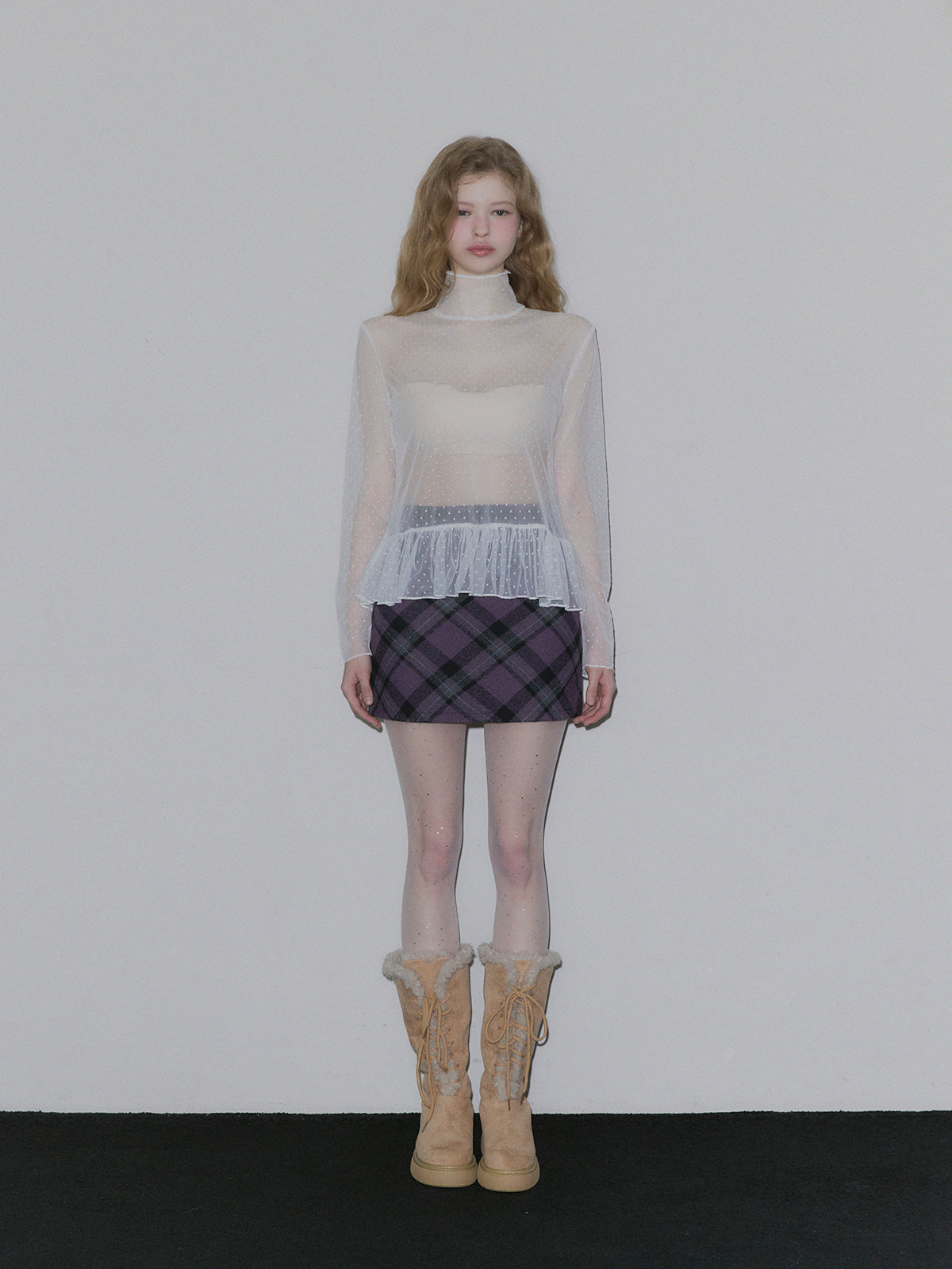 [TWEE] Behi dot see-through turtleneck top