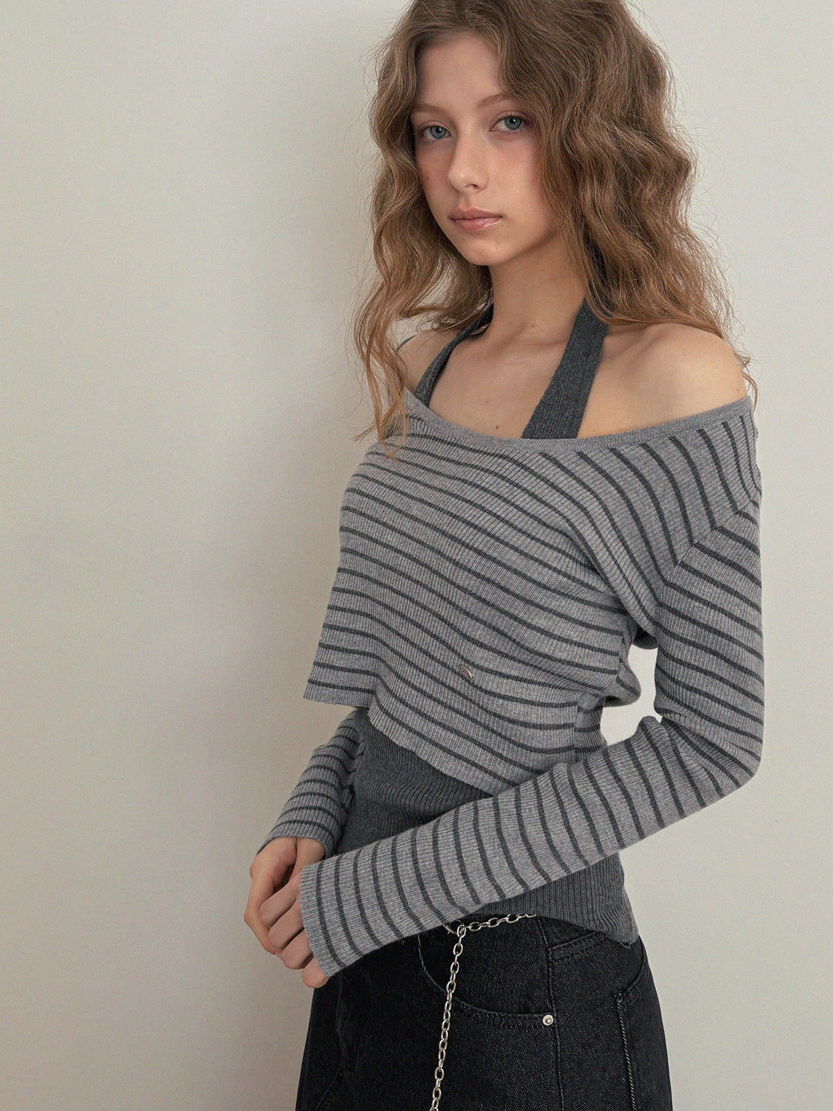 [TWEE] Bộ Áo Len Sọc Dremen Không Tay & Áo Khoác Cardigan