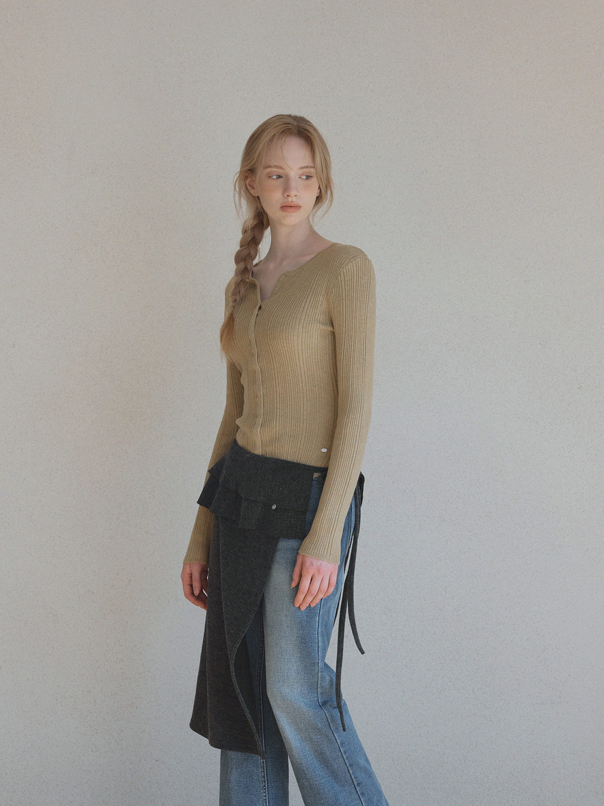 [TWEE] Lingtwo Pulsante Nascosto Maglia Sottile