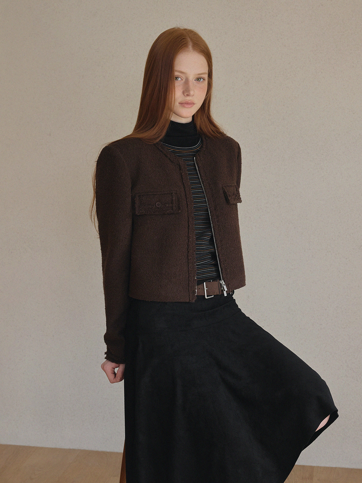 [TWEE] Aden Asymmetrical Suede Midi Skirt (with Belt Set)