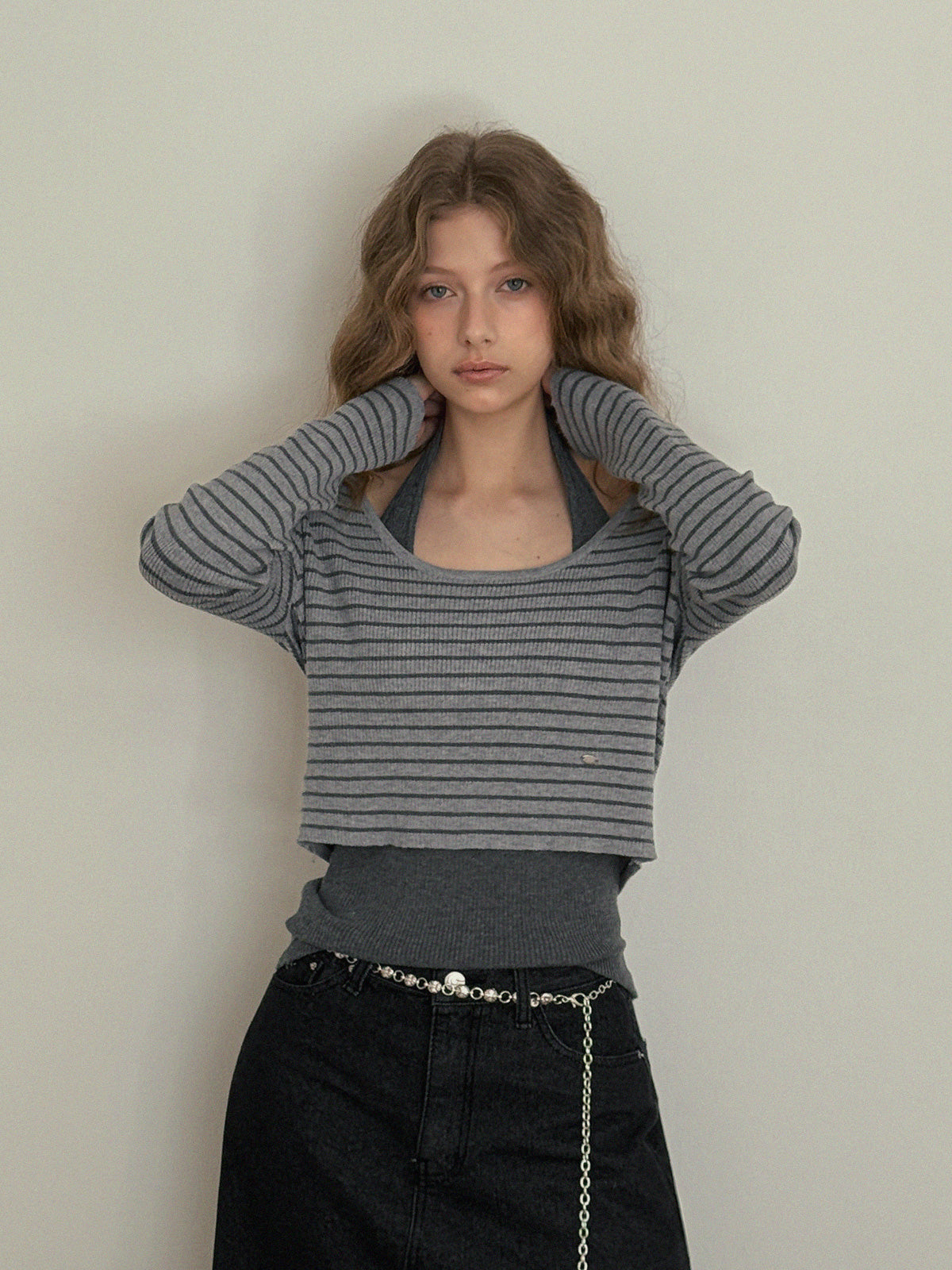 [TWEE] Bộ Áo Len Sọc Dremen Không Tay & Áo Khoác Cardigan