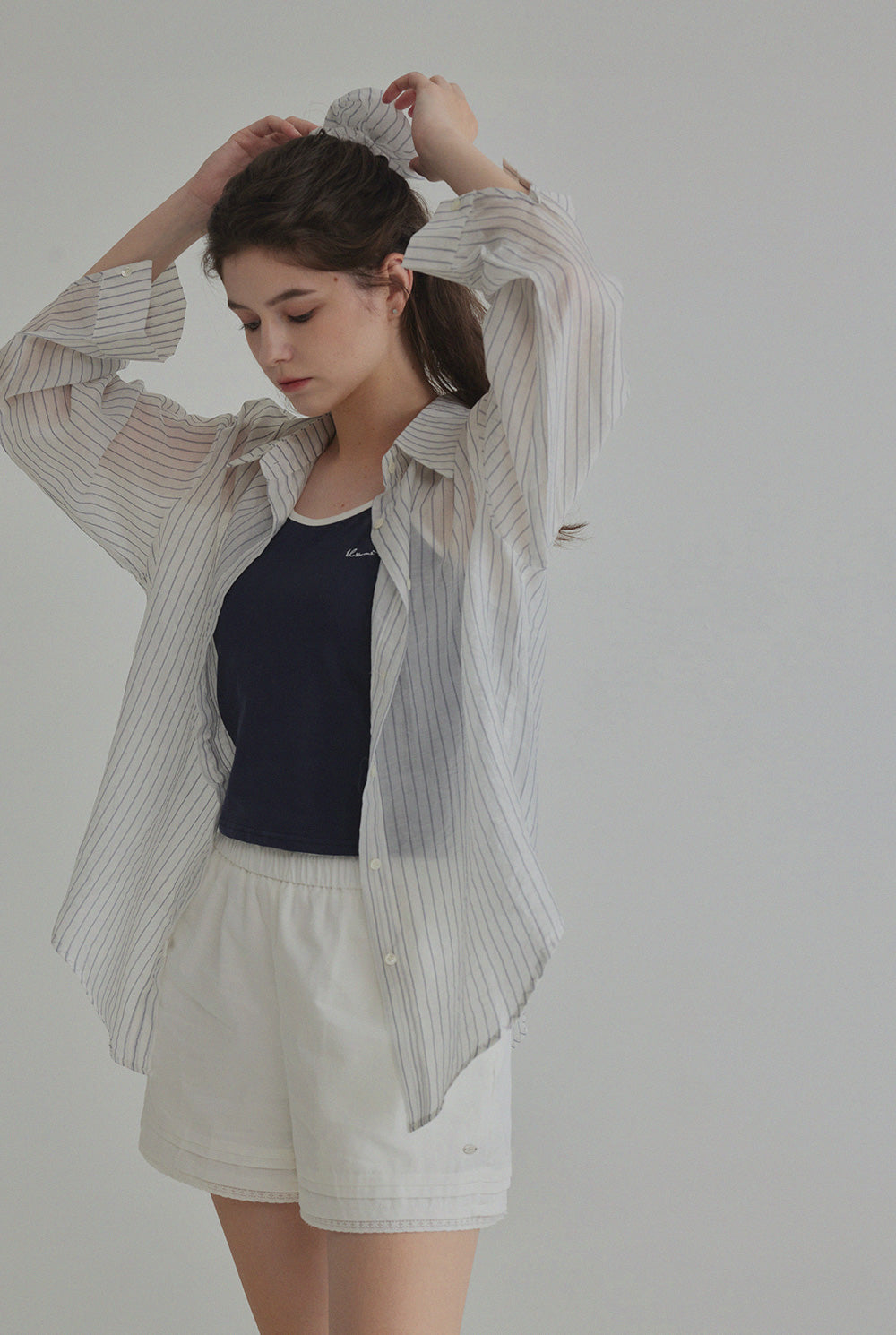 [TWEE] Chemise Benrit à rayures oversize (avec ensemble chouchou)
